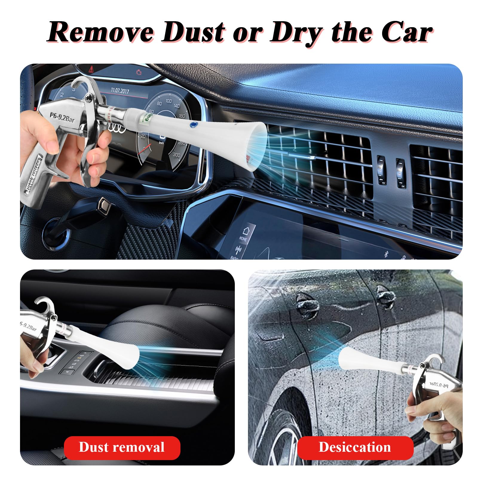 KOUSE High Pressure Pro Car Cleaning Gun Air Blow Gun Car Detailing Interior Car Dryer Air Blower for Car Detailing Air Gun Car Dust Cleaner Air Compressor Blower Gun with Nozzle