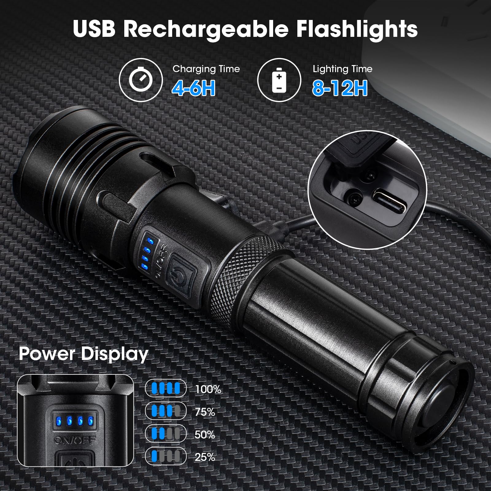 AURASEASON Flashlights 990,000 High Lumens 2 Pack, Super Bright LED Rechargeable Flashlight, 5 Modes, IPX7 Waterproof Flah Light for Emergencies, Camping