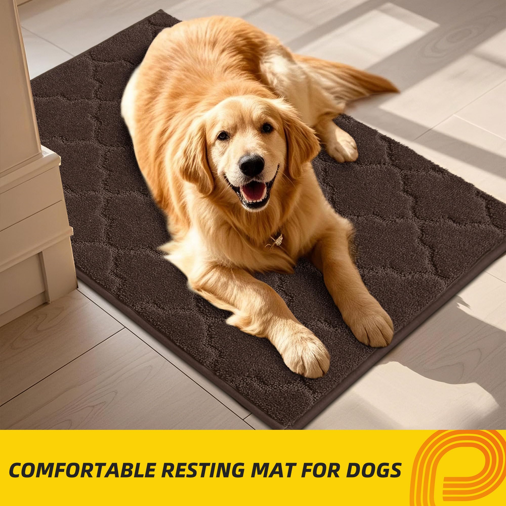 JSEI Door Mat 20" x 32", Non-Slip Dirt Trapper Door Mats Indoor Entryway Rugs Washable Absorbent and Stain Resist Welcome Mats, Dog Door Mat for Front Back Door, Muddy Wet Shoes & Paws, Brown