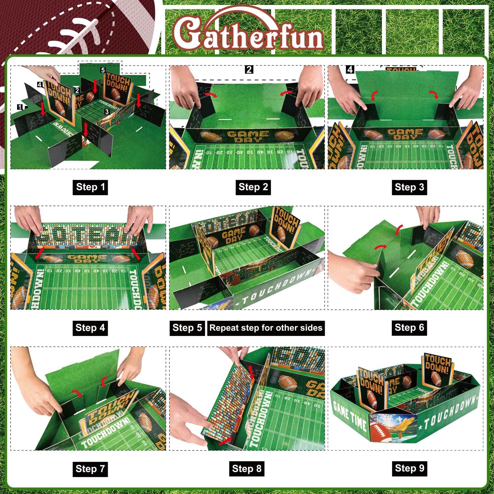 Gatherfun Football Party Supplies Kit - Complete Tailgate, Birthday & Celebration Snack Stadium Set | Essential Football Party Decorations & Favors
