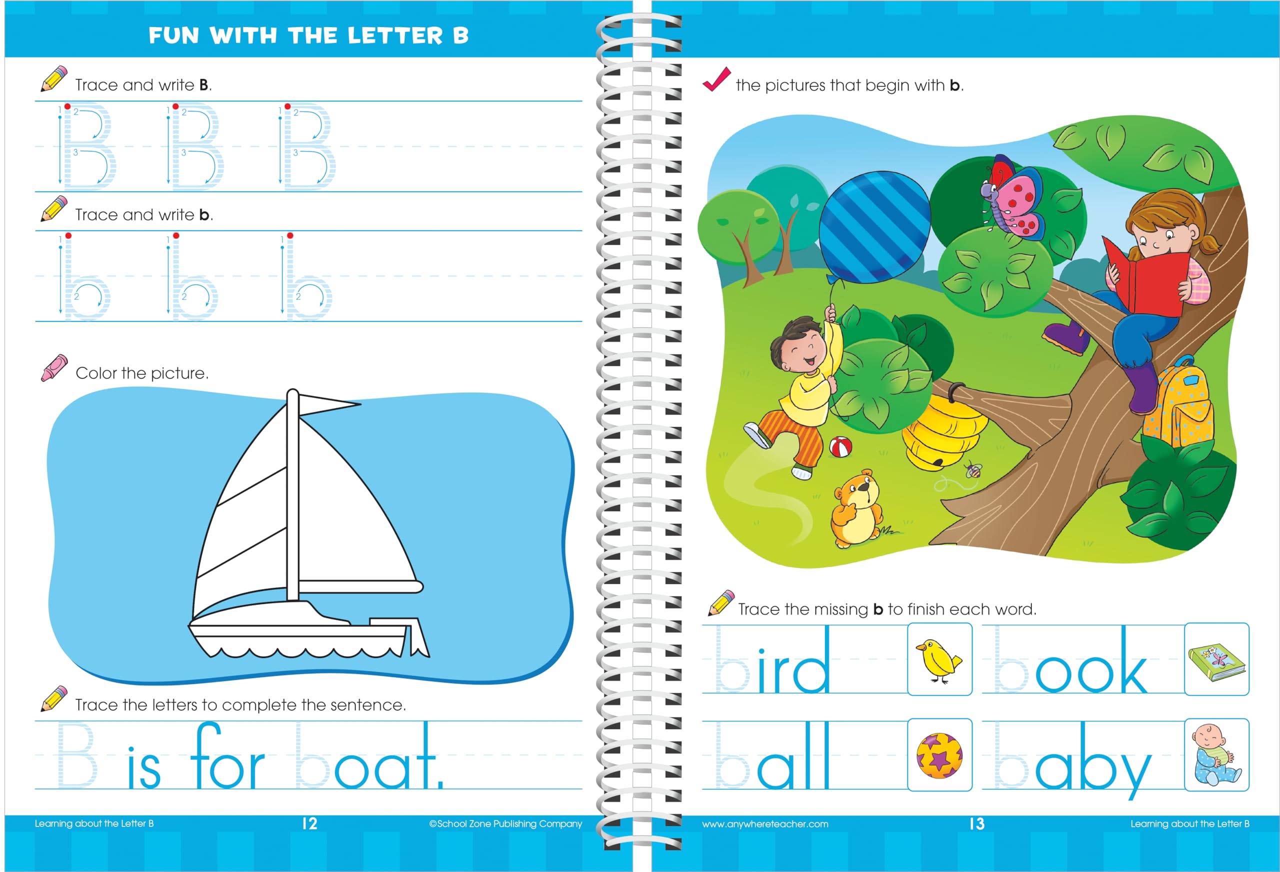 School Zone - Big Kindergarten Workbook - 320 Spiral Pages, Ages 5 to 6, Early Reading and Writing, Numbers 0-20, Basic Math, Matching, Story Order, and More (Big Spiral Bound Workbooks)