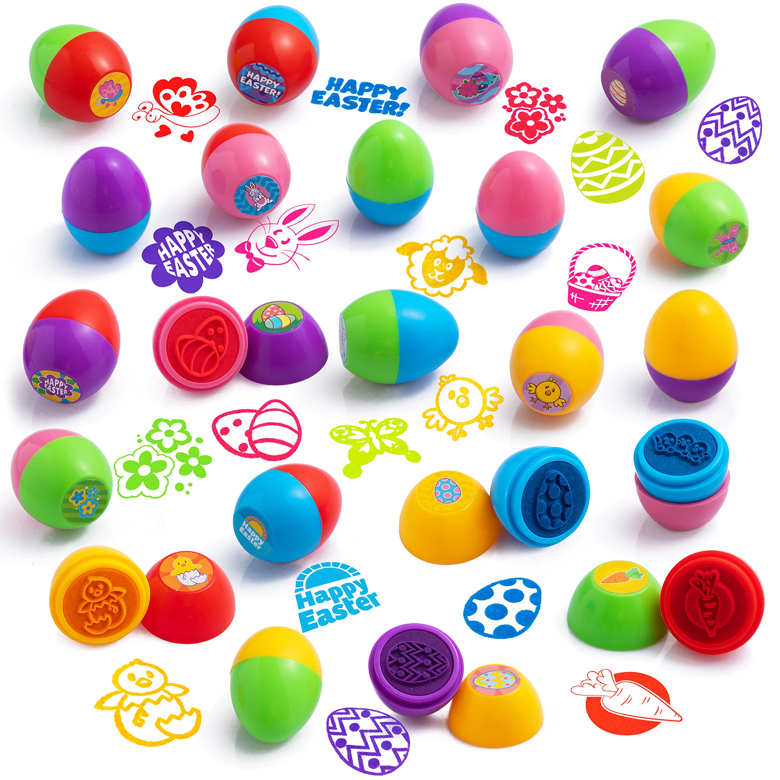 JOYIN 24 Pcs Easter Egg Stampers Toys for Easter Eggs Hunt Game, Basket Stuffers Fillers, Kids Gifts, Party Favor, Self Inking Stamp for Classroom Prize Supplies