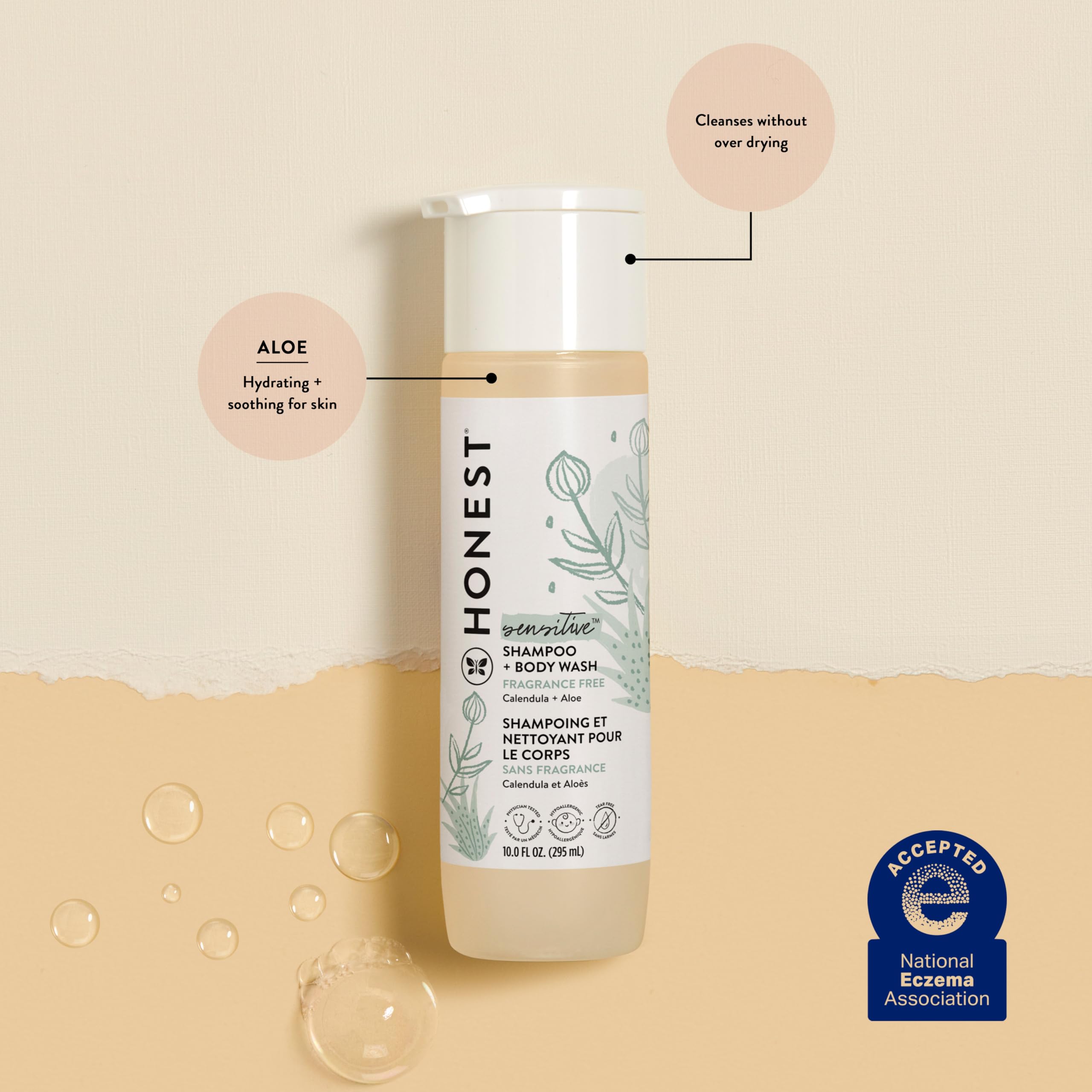 The Honest Company 2-in-1 Cleansing Shampoo + Body Wash | Gentle for Baby | Naturally Derived, Tear-free, Hypoallergenic | Fragrance Free Sensitive, 10 fl oz