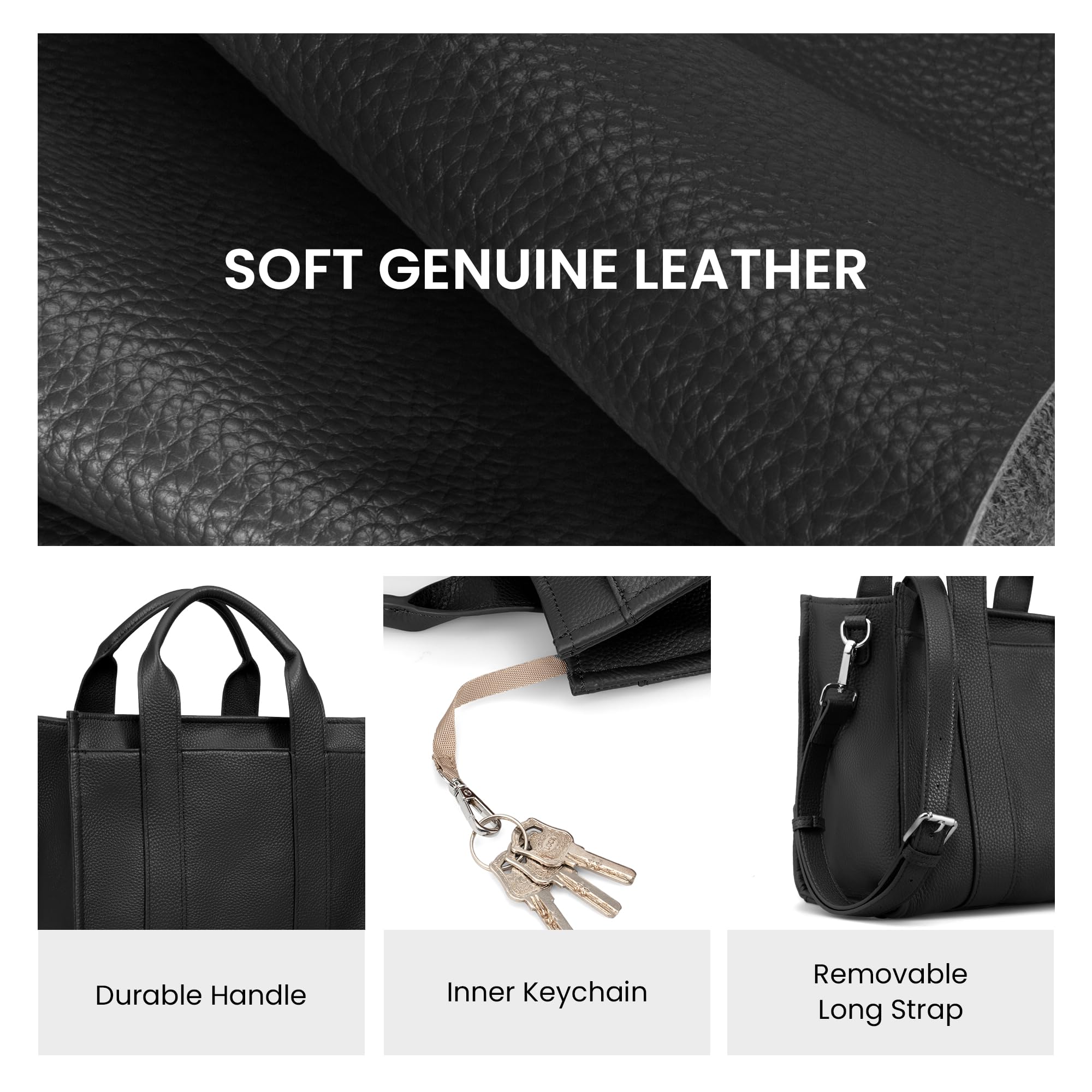 befen Genuine Leather The Small Tote Bag for Women Trendy, Designer Top Handle Satchel Crossbody Handbag with RFID Card Slots - Black