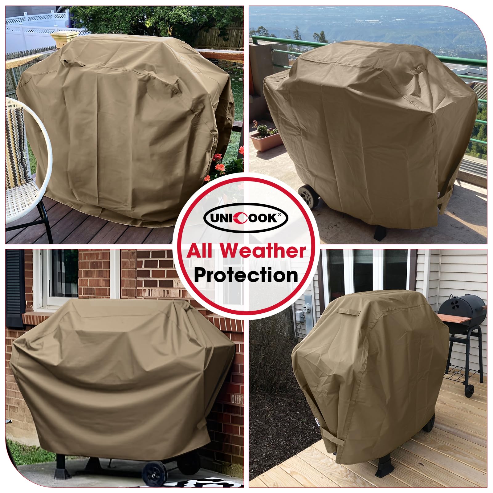 Unicook 55 Inch Grill Cover, Outdoor Heavy Duty Waterproof BBQ Cover for Weber Charbroil Nexgrill Charcoal/Gas Grills, Fade Resistant Material with Sealed Seam, All-Season Protection, Neutral Taupe