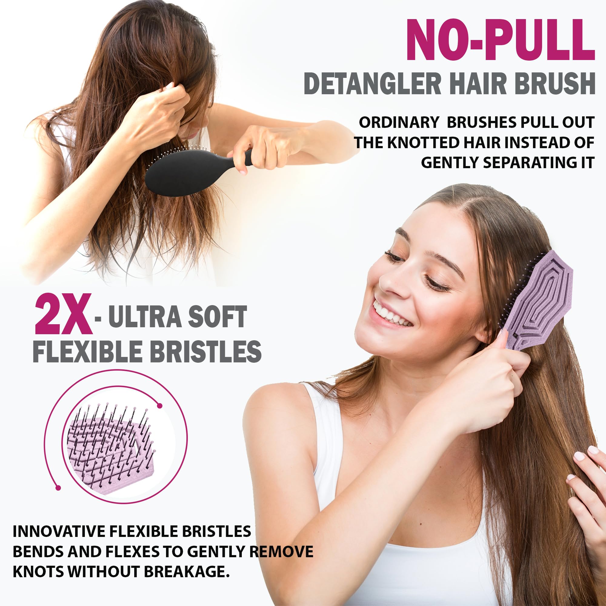 Fiora Naturals Hair Detangling Brush -100% Bio-Friendly Detangler hair brush w/Ultra-soft Bristles- Glide Through Tangles with Ease - For Curly, Stright, Women, Men, Kids, Toddlers, Wet and Dry Hair