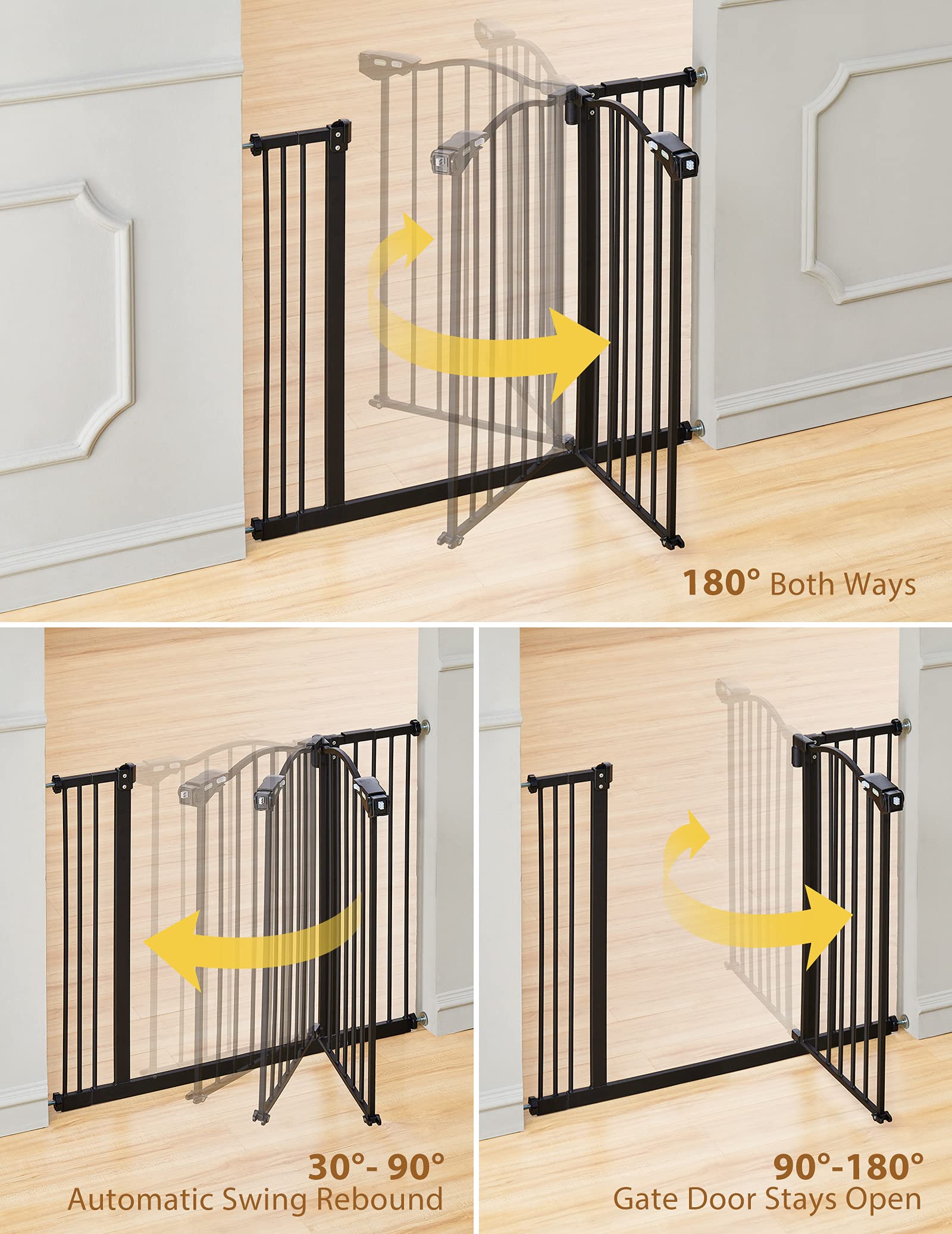 InnoTruth Baby Gate for Stairs & Doorways 29-39.6" Wide, 30" Tall Dog Gate for Pet Gates, Easy Step Auto Close Walk Thru Metal Stair Child Gate, Dual-Lock Safety Design and One-Hand Opening, Black