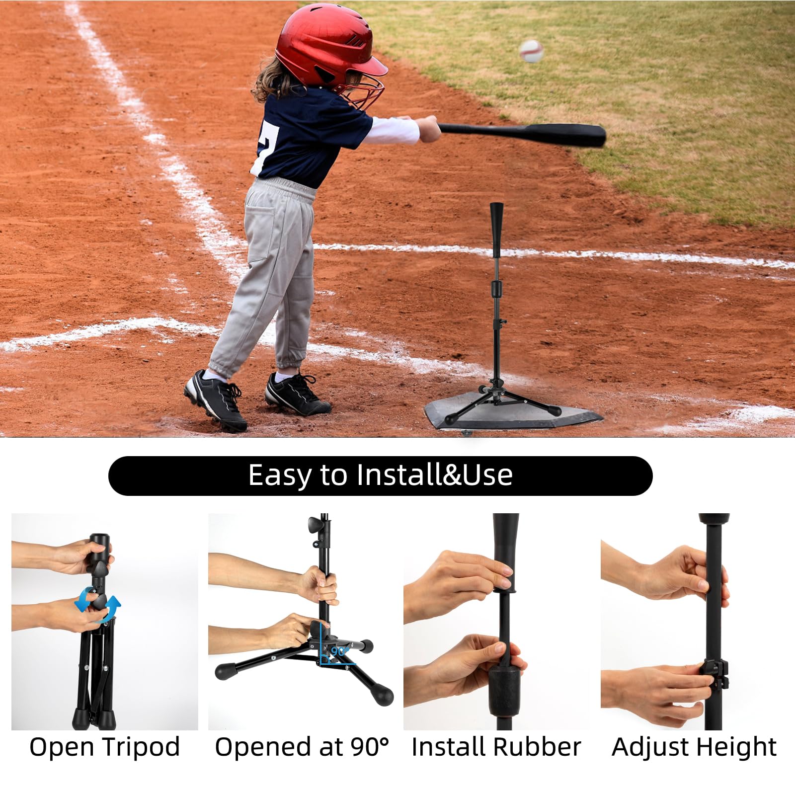 23.5 to 39.76 Inches Baseball Tee for Kids, Batting Tees for Baseball with Carry Bag, Portable Stable Tanner Tee, Baseball Training Equipment Aged 5-12, Softball Tee for Batting and Hitting (Black)