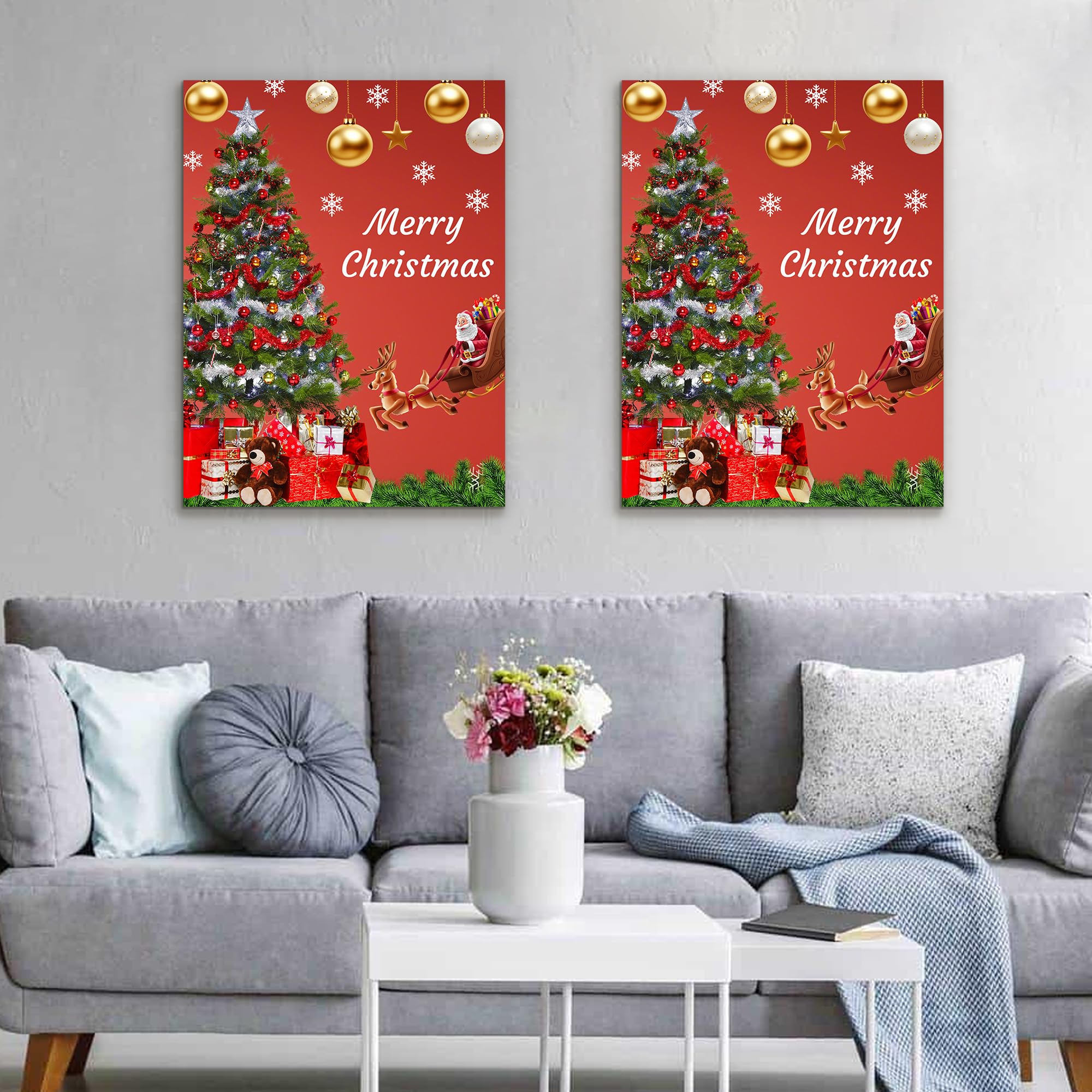 Christmas Pictures Wall Decor Framed Canvas Wall Art for Living Room Bedroom (12’’W X 16’’H)