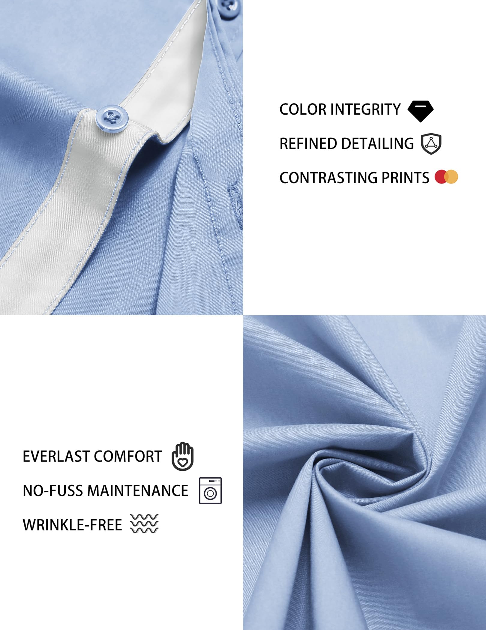 COOFANDY Men's Casual Summer Short Sleeve Dress Shirts Button Down Wrinkle-Free Fitted Stretch Shirt No Tuck Blue