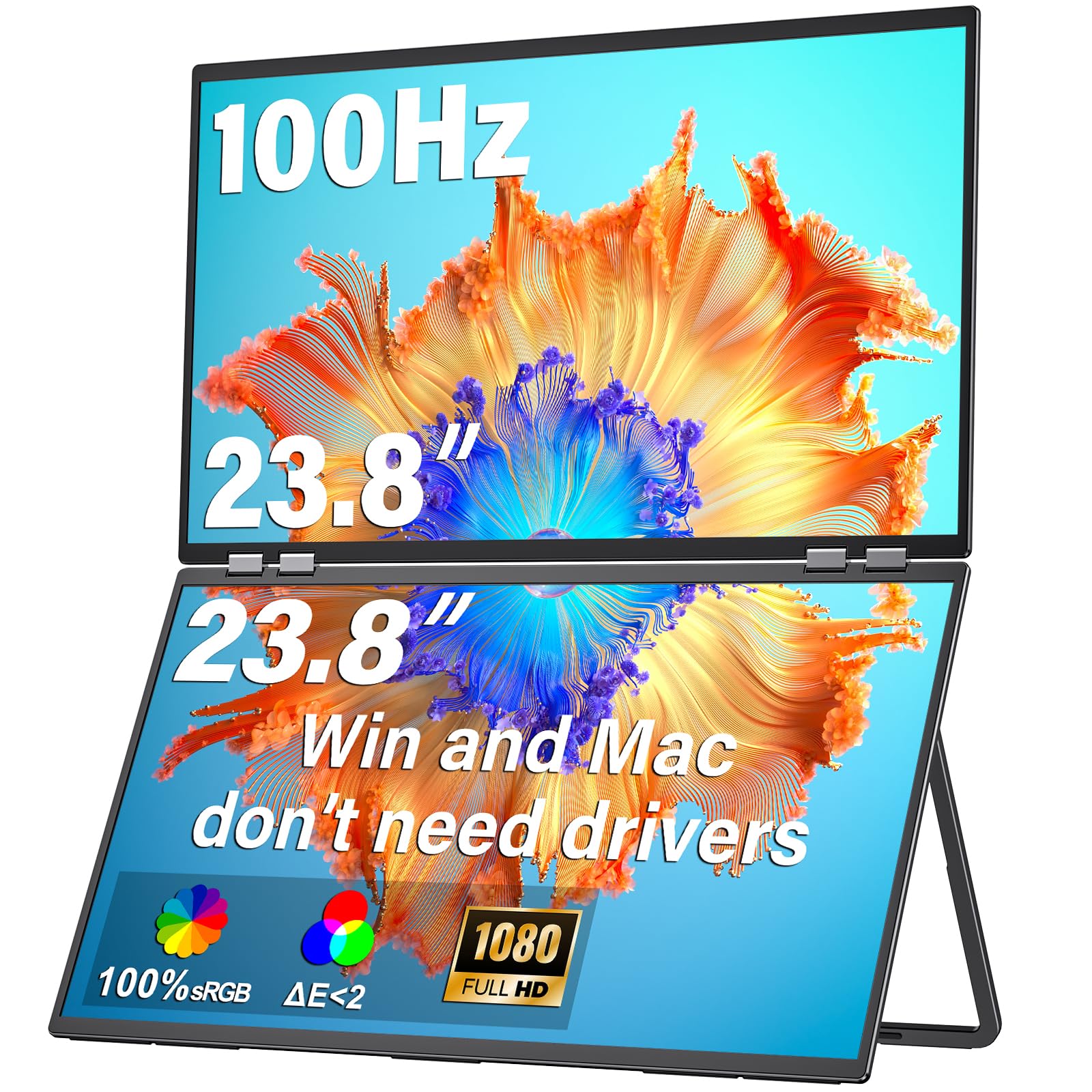 InnoView 23.8" FHD 100Hz 100% sRGB Dual Monitor 315°Adjustable Monitor Extendrer for Windows Mac w/HDMI Type-C Work Gaming Office Triple Monitor