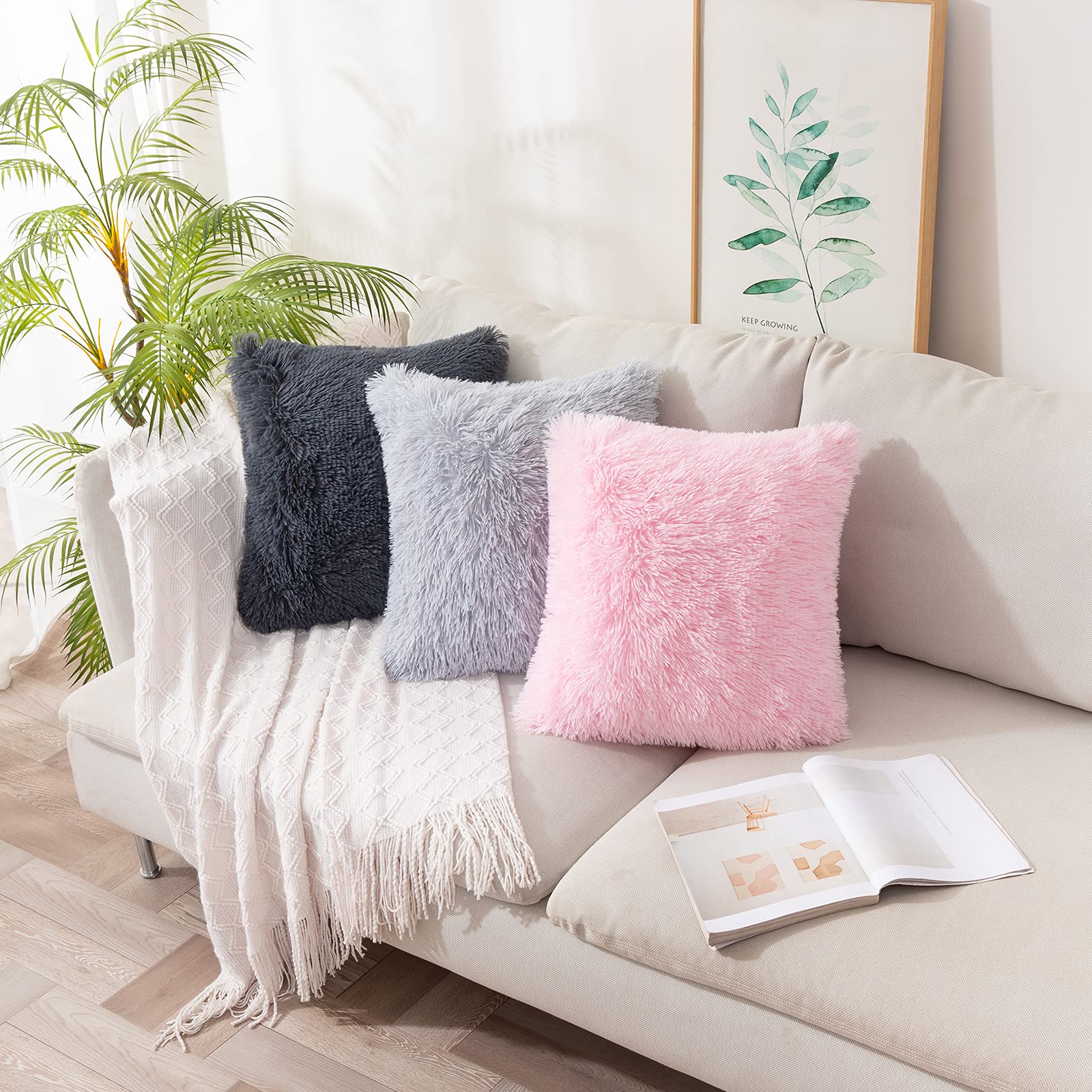 MIULEE Pack of 2 Luxury Faux Fur Throw Pillow Cover Deluxe Spring Cute Valentine's Day Pillow Covers Decorative Plush Pillow Case Cushion Cover Shell for Sofa Bedroom Car 18 x 18 Inch Pink