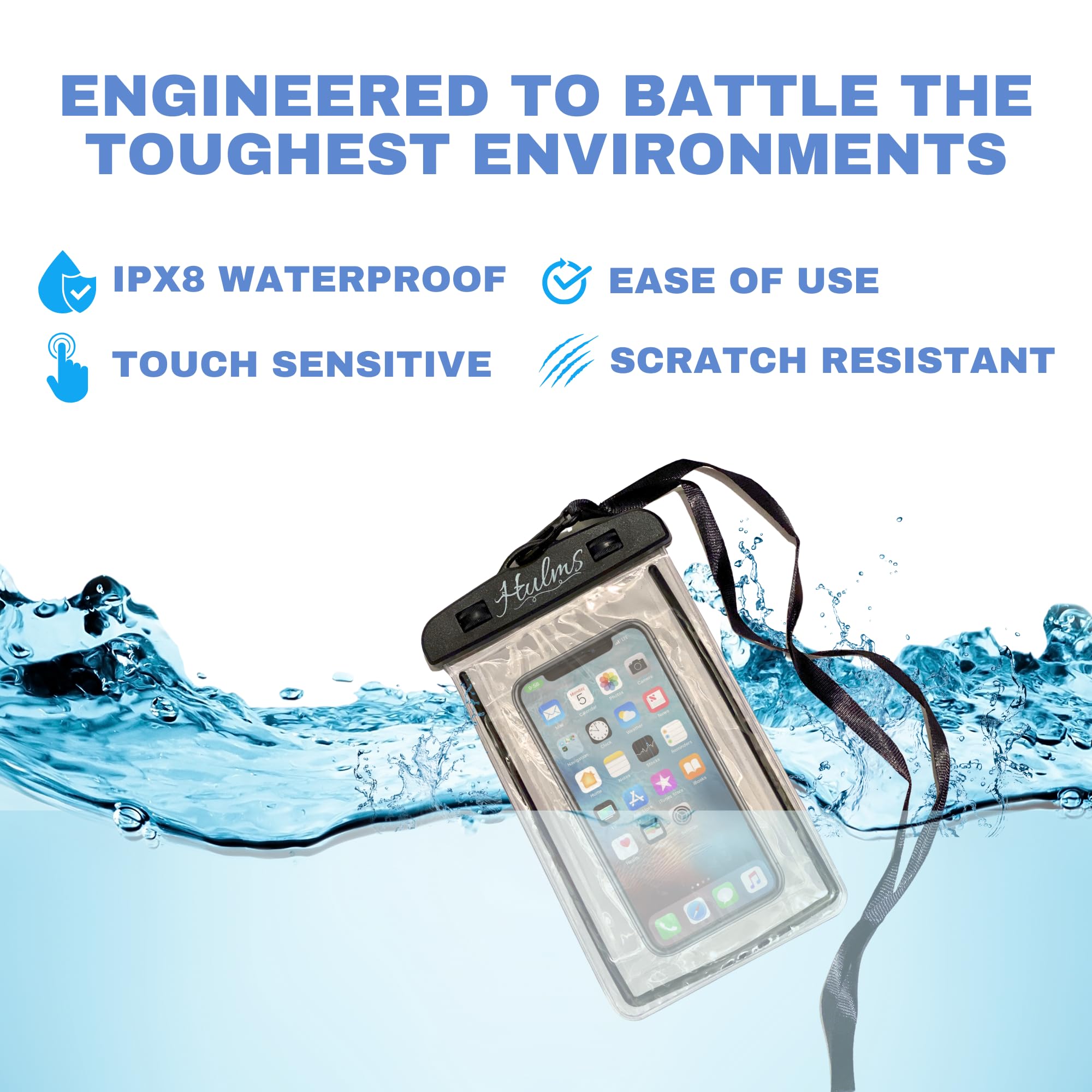 Hulms Waterproof Phone Pouch, Water Proof Case Compatible With iPhone 14/13/12/12 Pro Max/11/11 Pro/SE/XS Max/XR/8P/7 Galaxy & More | Beach & Pool Essentials For Ultimate Protection (4"x7.5", 2 Pack)