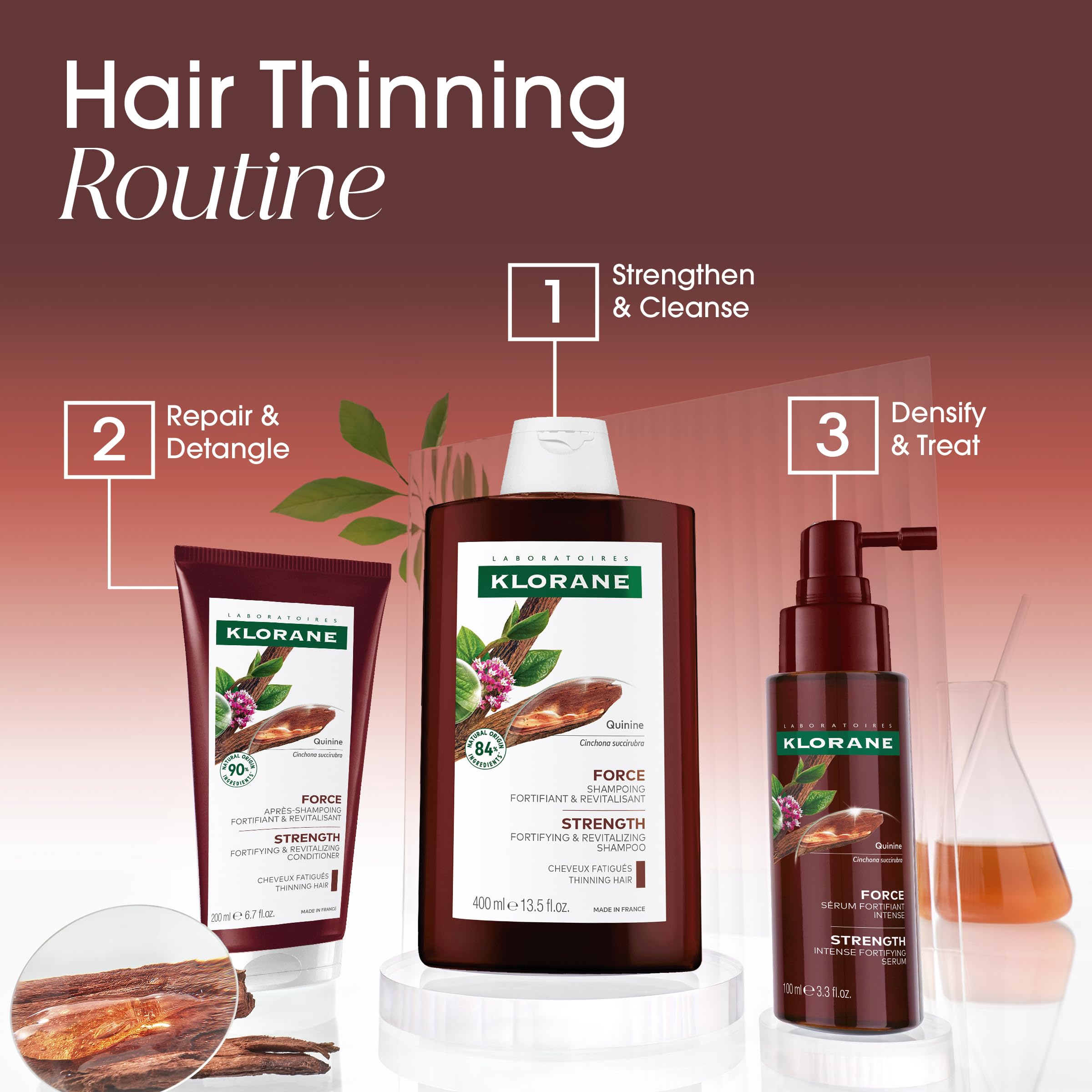 Klorane Strengthening Shampoo with Quinine - Dermatologist-Tested - Natural Alternative Thickening Shampoo for Hair Thinning - Support Stronger, Healthier Hair for Men & Women - 13.5 fl. oz.