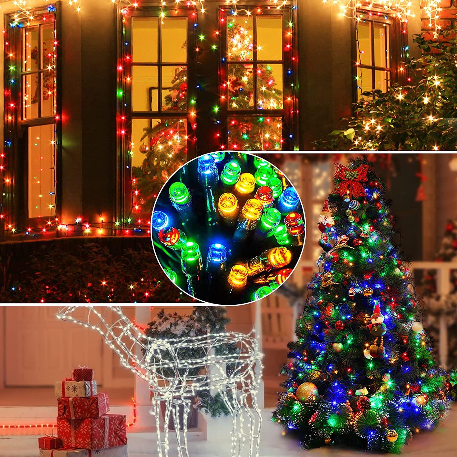 QUWIN Outdoor Christmas String Lights, 180Ft 500 LED UL Certified 11 Lighting Modes, Indoor & Outside Christmas Tree Lights for Christmas Tree, Patio, Holidays, Party 