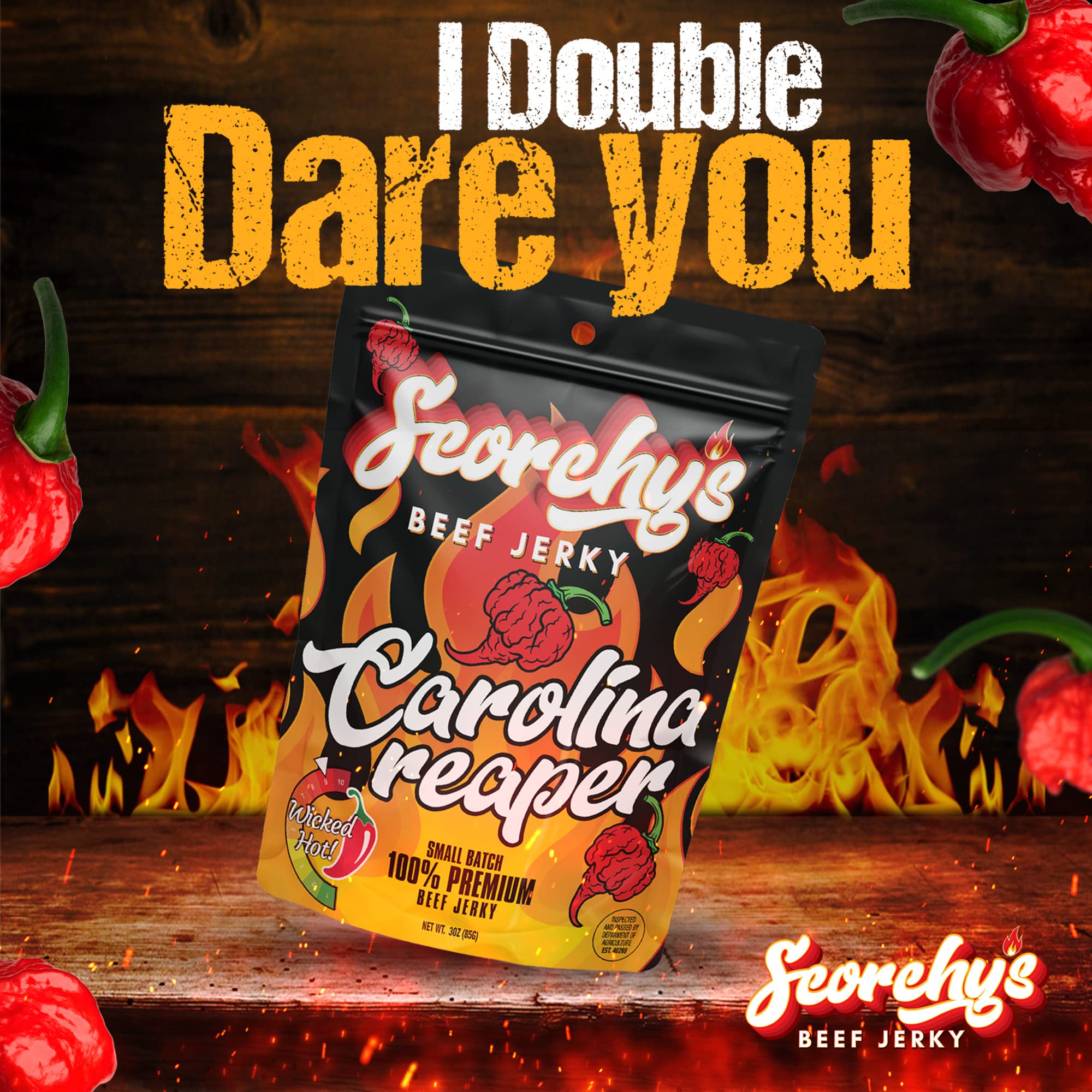 Scorchy's Jerky - Carolina Reaper Beef Jerky - Hand-Crafted Small Batch Jerky - Spicy High Protein Snack | Low Calorie and Low Fat - 30z - 1 pack