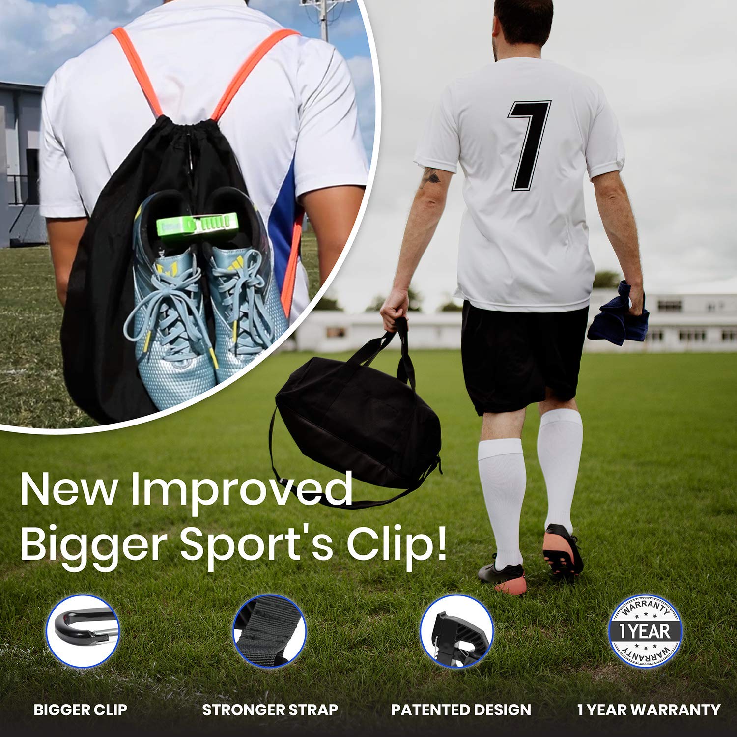 Klitch Footwear Clip, Shoe Bag, Hang Extra Shoes Cleats Boots or Gear on Your Bag. Works on Soccer, Baseball, Basketball, Track, Running Shoes, Flip Flops and More. Black