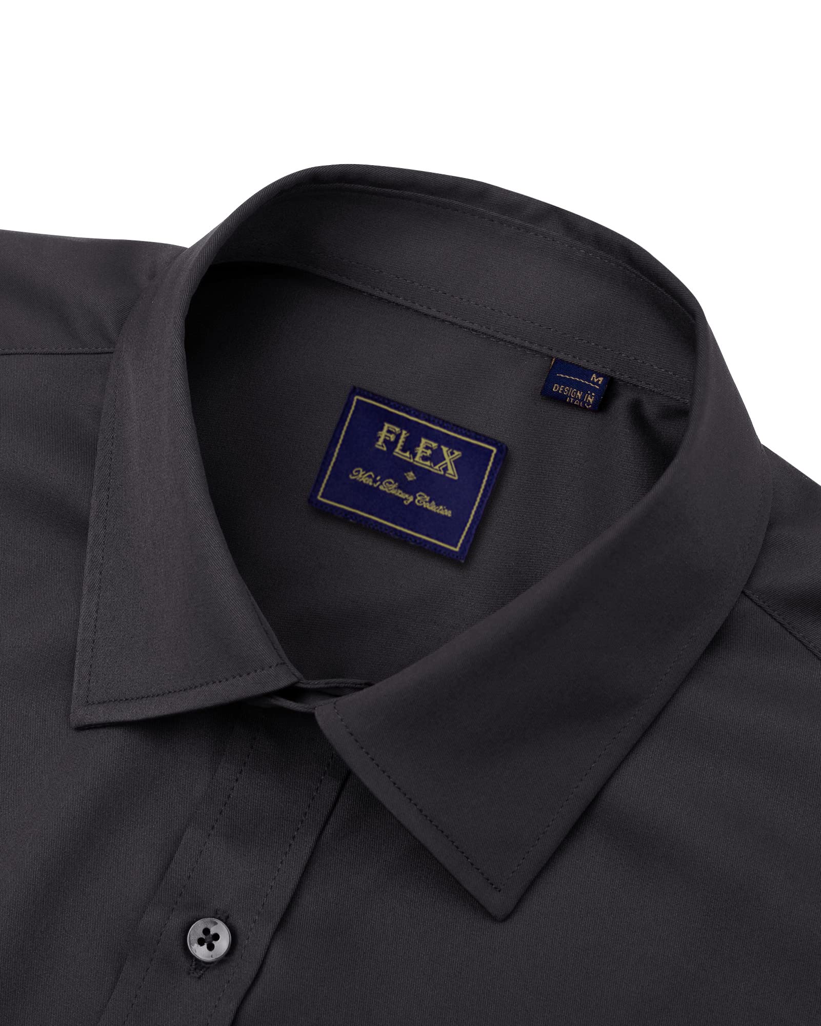 Alimens & Gentle Men's Dress Shirts Long Sleeve Stretch Wrinkle-Free Solid Formal Button Down Shirt with Pocket(Black, Large Tall