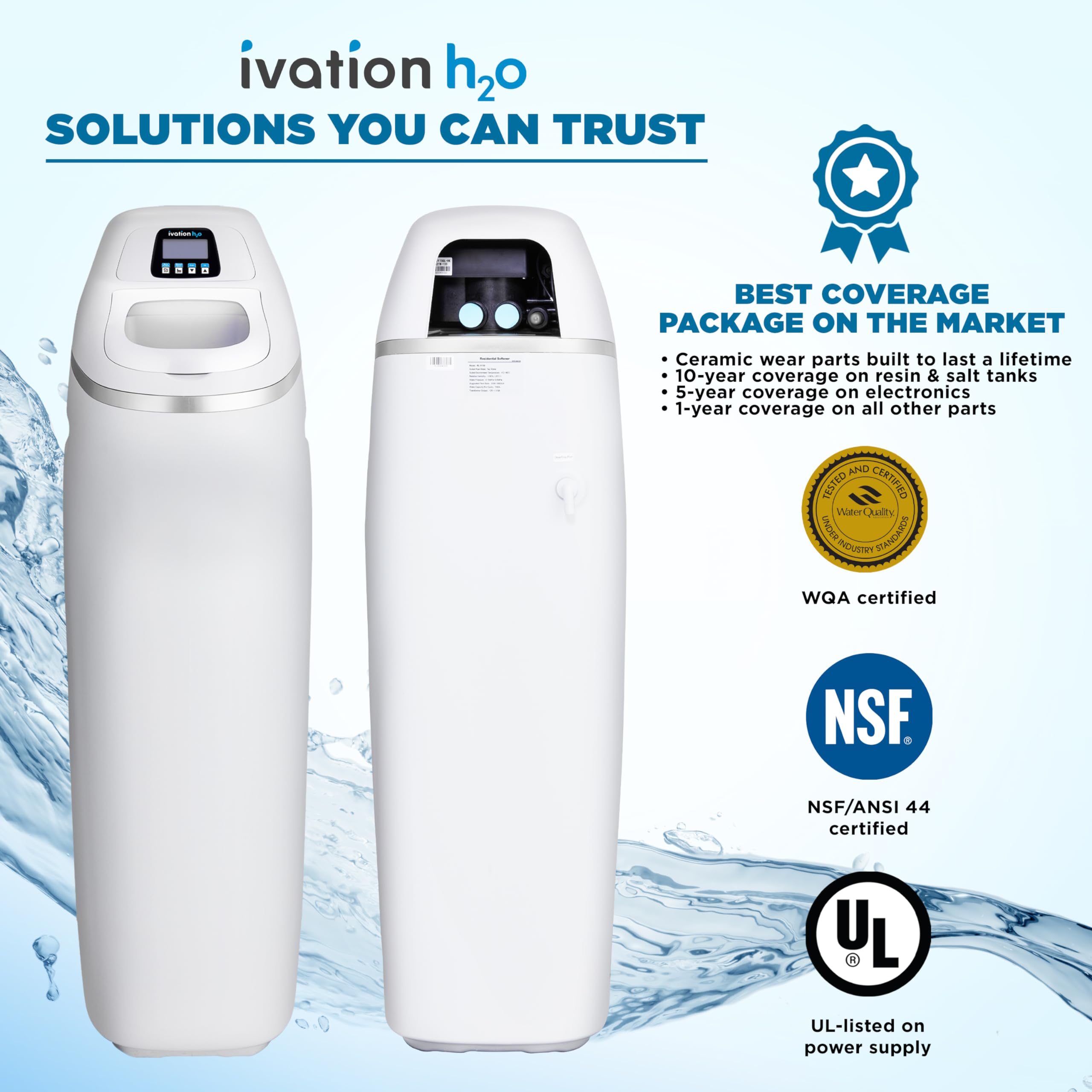 Ivation H2O 40,000 Grain, Water Softener System, Water Softner, with Patented Ceramic Discs, Automatic Whole House Soft Water Regeneration Reduces Magnesium & Hard Minerals & Improves Water Quality