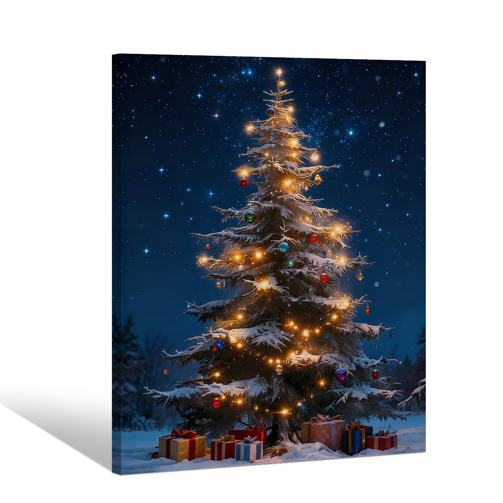 GagetElec Vintage Christmas Tree Canvas Print Framed, Rustic Christmas Wall Art, Botanical Winter Christmas Decor, Christmas Pictures for Bedroom Living Room Cottage Holiday Decor (Art Deco, Christmas 5, 16" X 24")