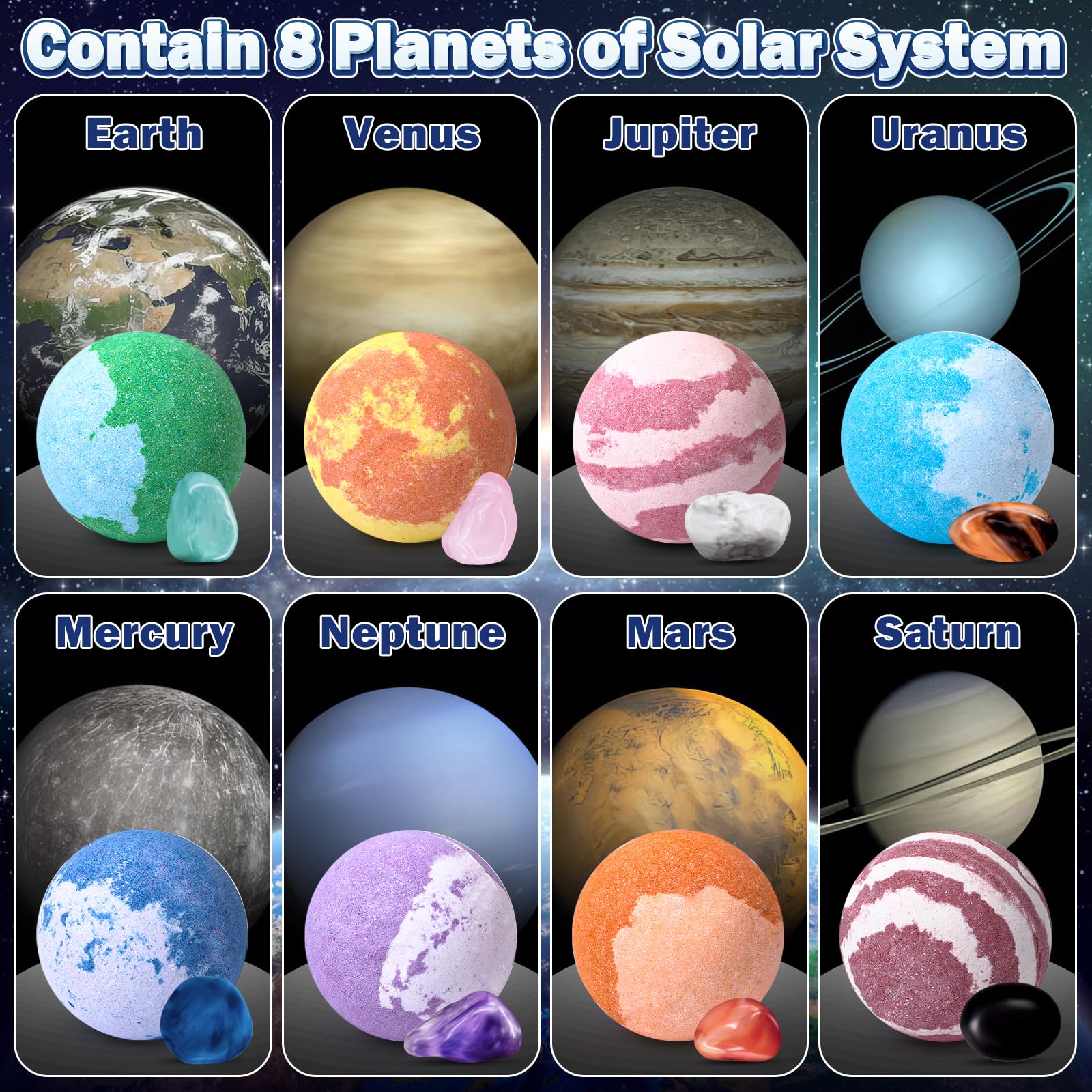 Toylink Galaxy Bath Bombs for Kids with Surprise Inside Space Toys, 8 Pack Planet Bath Bombs with Solar System Gemstones Organic Bubble Bath Fizzies Birthday Christmas Gifts for Boys Girls