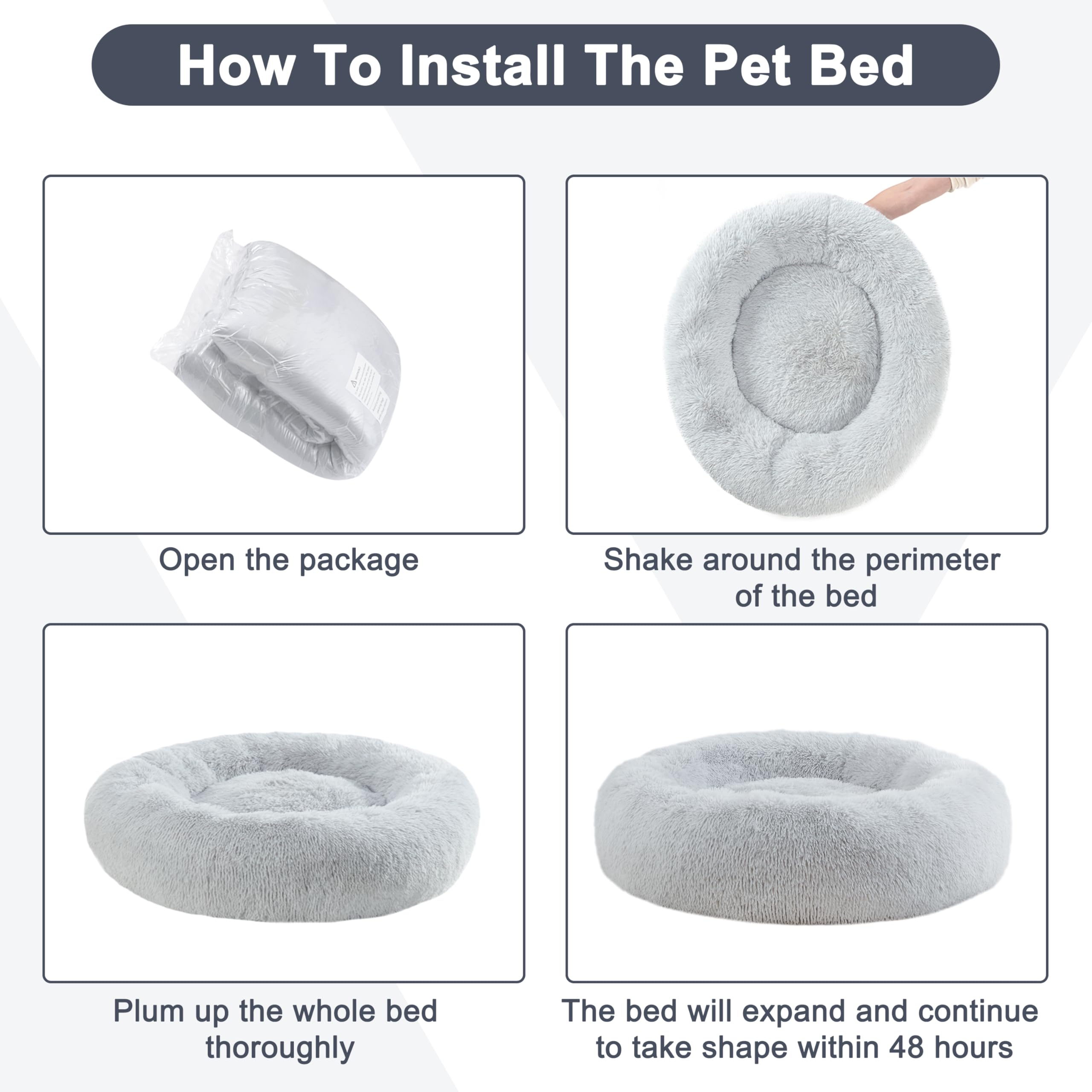 ELSKER&HOME Calming Dog Bed,Donut Washable Warming Soft Round 39 inches Dog Beds for Large Dogs,Anti-Anxiety Fluffy Plush Cushion Bed Fits up to 120 lbs Pets