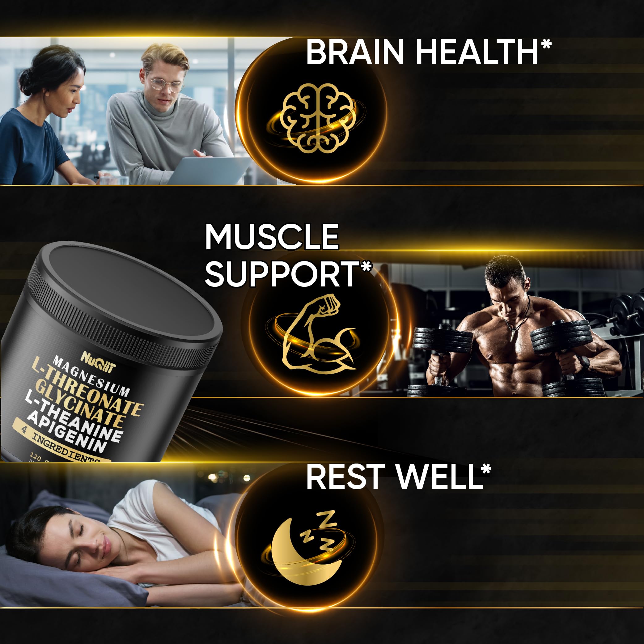 Magnesium L-Threonate Capsules 500mg Magnesium Glycinate 500mg & More Supplement - 120 Capsules - Impressive Benefits for Support Positive Mood, Muscle Growth, Immune System, Brain Health & Focus