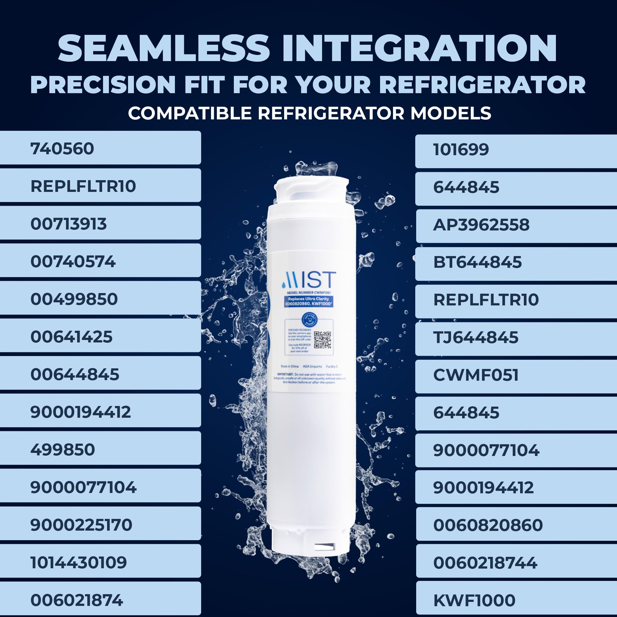 Mist Ultra Clarity Water Filter Replacement for Bosch, Refrigerator Water Filter compatible with 644845, 9000077104, 9000194412, Haier 0060820860, 0060218744, Miele KWF1000, Bosch Water Filter(3 pack)