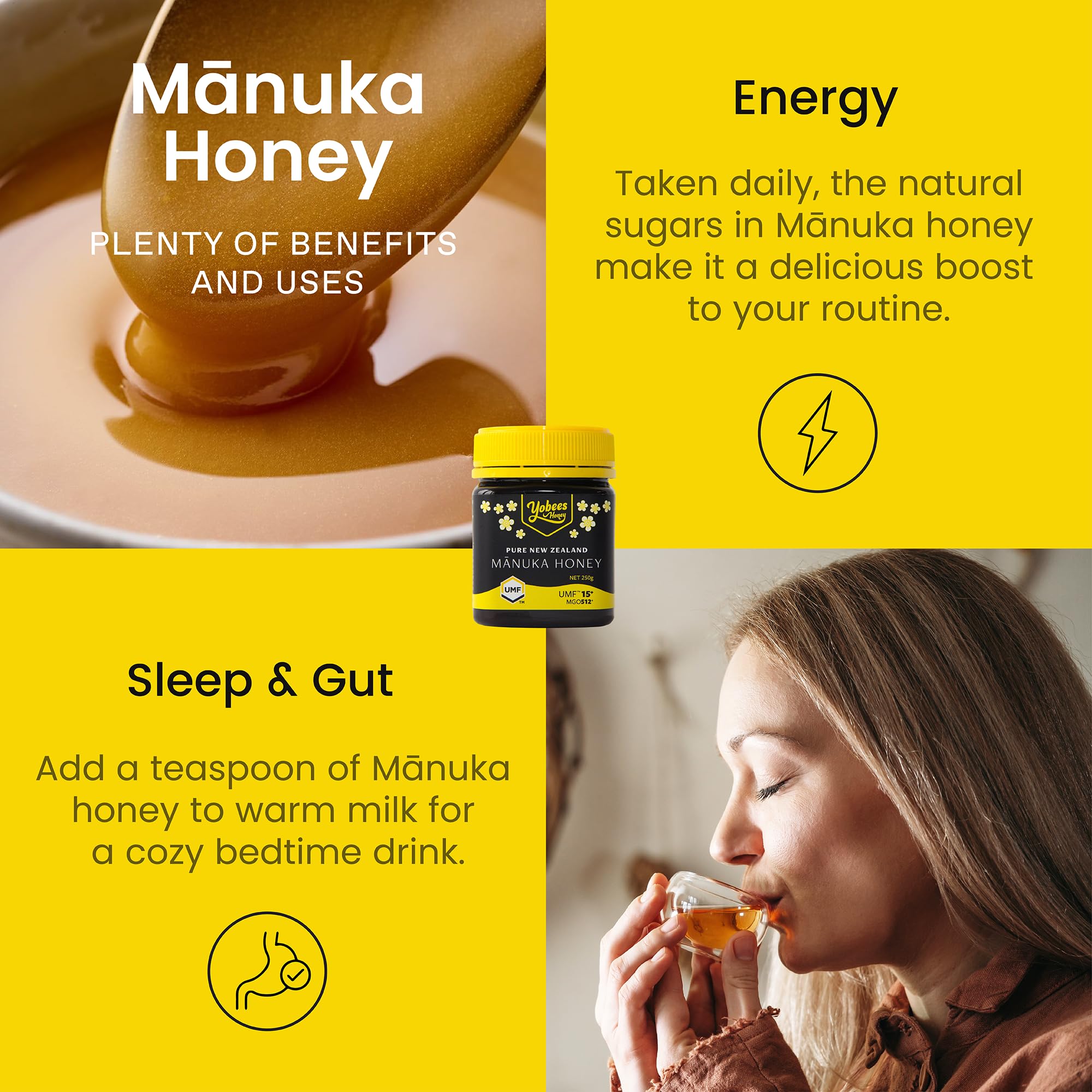 Yobees Honey Raw and unpasteurized New Zealand Manuka Honey Organic | MGO 512+ / Certified UMF 15+ | 8.8oz