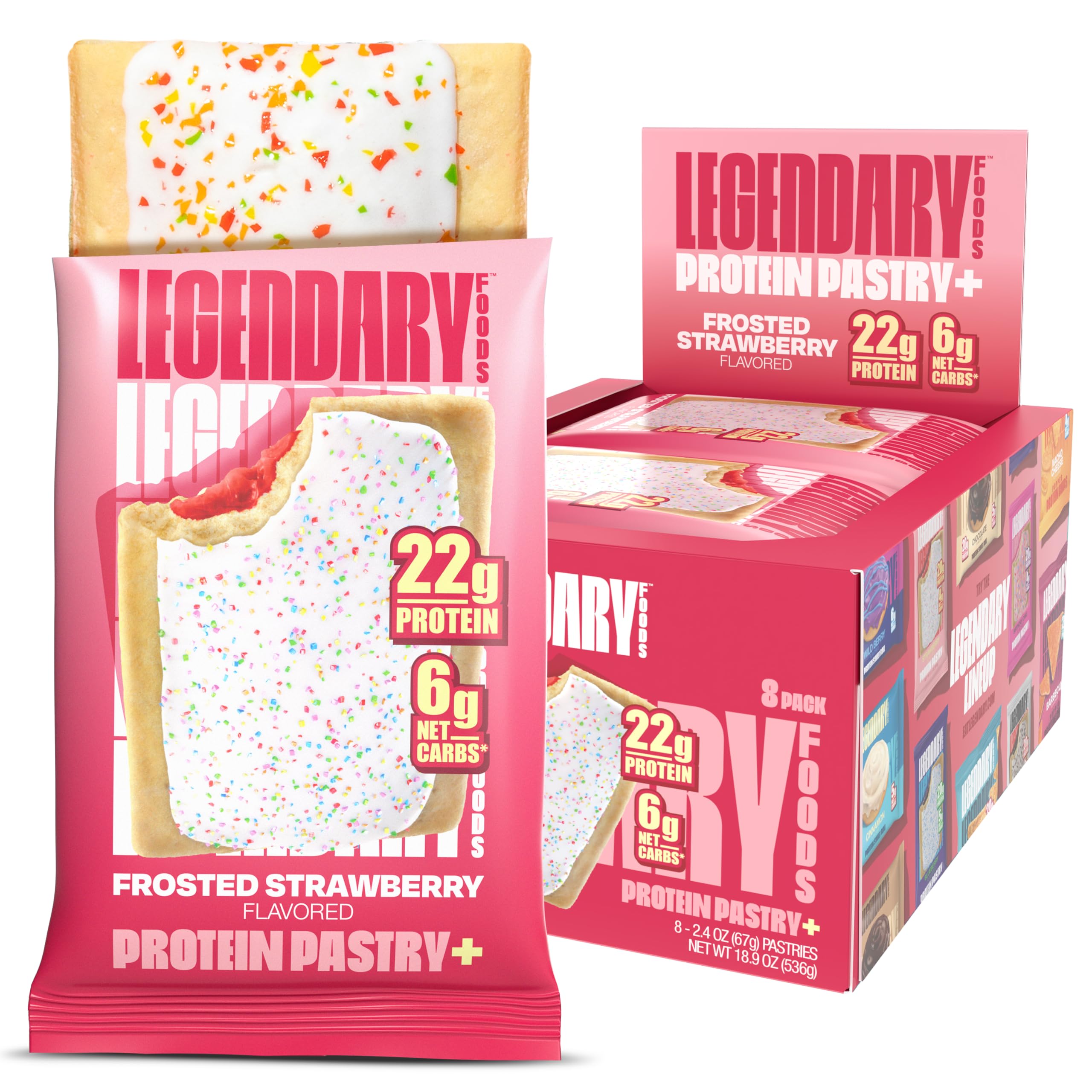 Legendary Foods 22 g High Protein Pastry+ Premium Boosted - Low Carb Meal Replacement Bar - Gluten Free Protien Snacks - Healthy Keto Snack Box - Low Sugar Energy Bar - Bariatric Diabetic Friendly