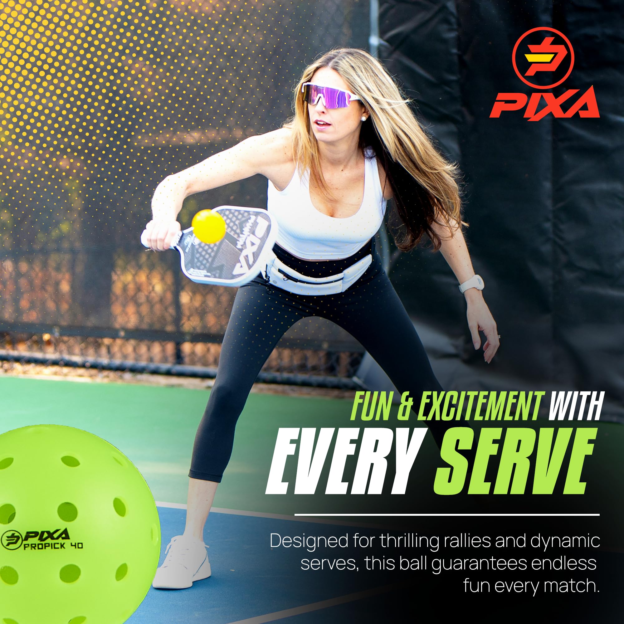 PIXA Propick 40 Unisphere Premium Outdoor Pickleball - USAPA Approved, Tournament Play, Durable Outdoor Pickleballs, Consistent Bounce,Smooth Flight,Competitive Play,Bright Yellow/Green,Pack of 3,6,12
