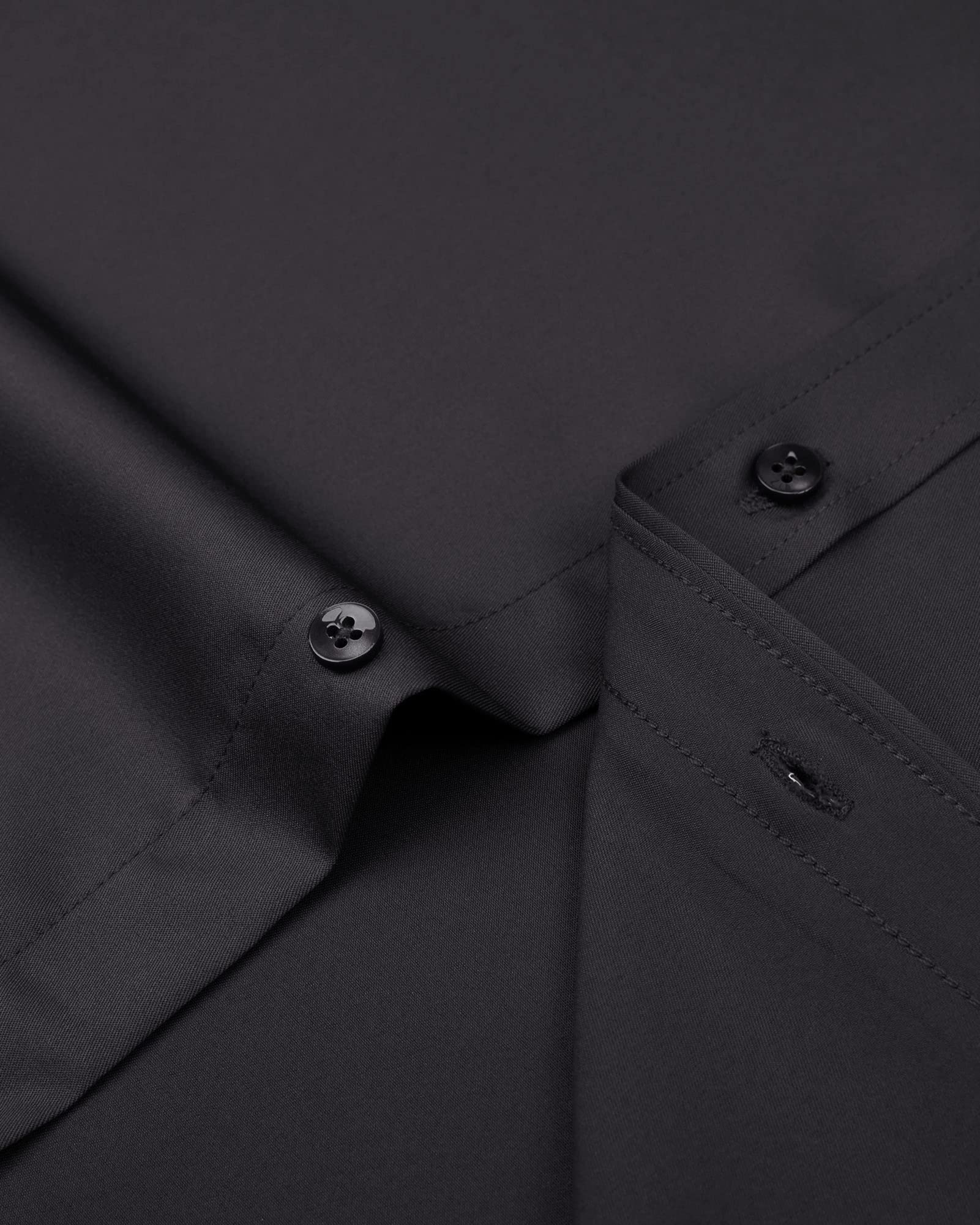 Alimens & Gentle Men's Dress Shirts Long Sleeve Stretch Wrinkle-Free Solid Formal Button Down Shirt with Pocket(Black, Large Tall