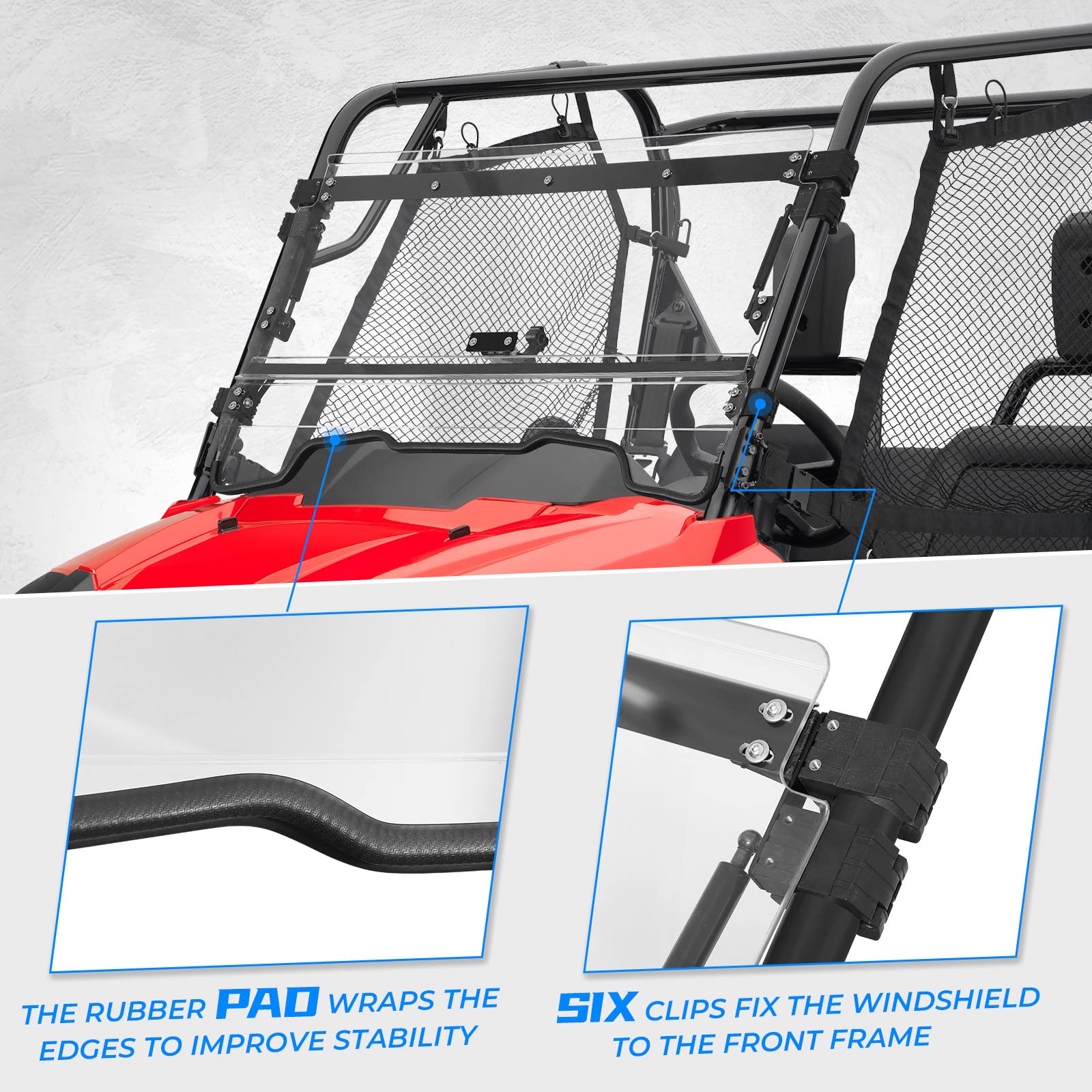 KEMIMOTO UTV 3-IN-1 Flip Windshield Compatible with Pioneer 700 / 700-4 (2014-2025), Hardened PC Material, Impact Resistant, UV Resistant, 95% Light Transmittance, Ventilated Windscreen Accessories
