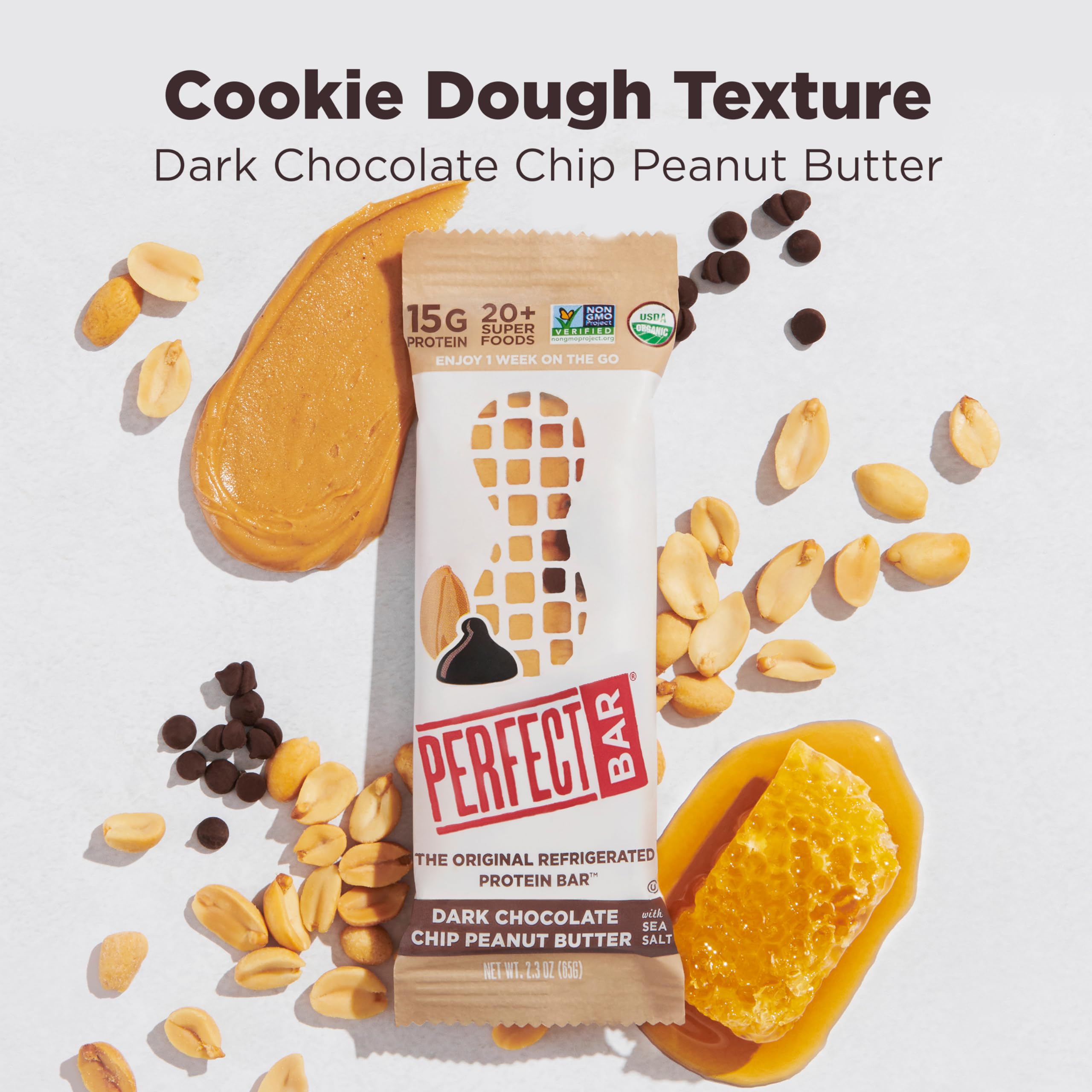Perfect Bar, Dark Chocolate Chip Peanut Butter Protein Bar, High Protein, Organic, Gluten Free, Soy Free, Non GMO, No Sugar Alcohols, 2.3 Ounce Bar, 10 Count