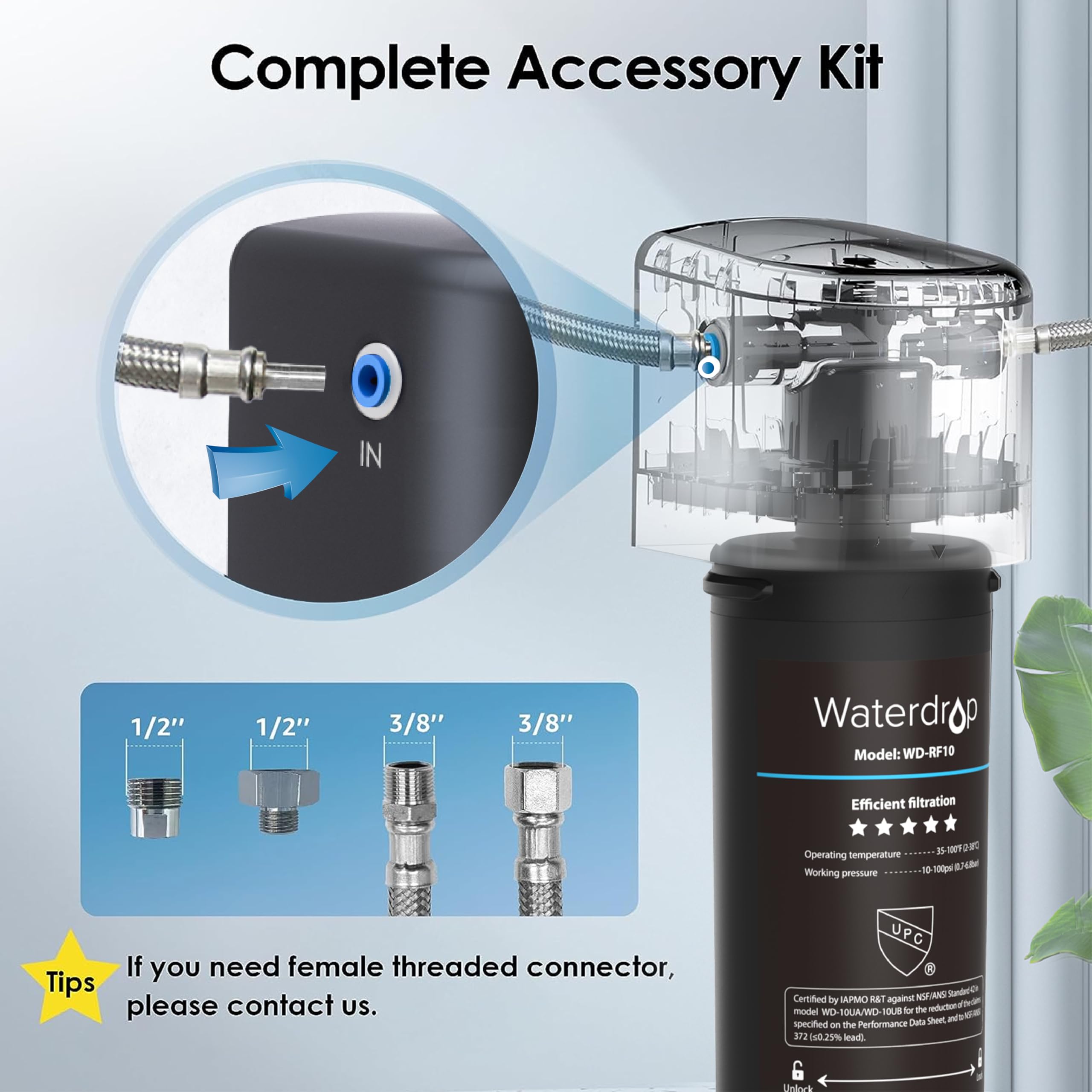 Waterdrop 10UA Under Sink Water Filter System, Reduces PFAS, PFOA/PFOS, Lead, Chlorine, Bad Taste & Odor, Under Counter Water Filter Direct Connect to Kitchen Faucet, NSF/ANSI 42 Certified, 8K Gallons
