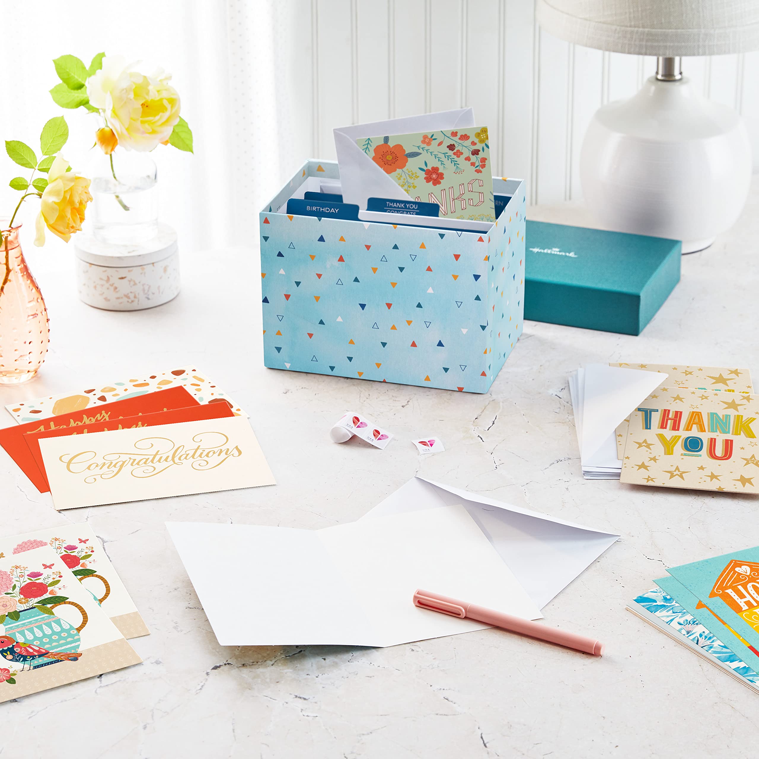 Hallmark All Occasion Boxed Set of Assorted Blank Greeting Cards with Card Organizer (Pack of 100)—Birthday, Thank You, Congratulations, Wedding, Baby, Thinking of You, Sympathy