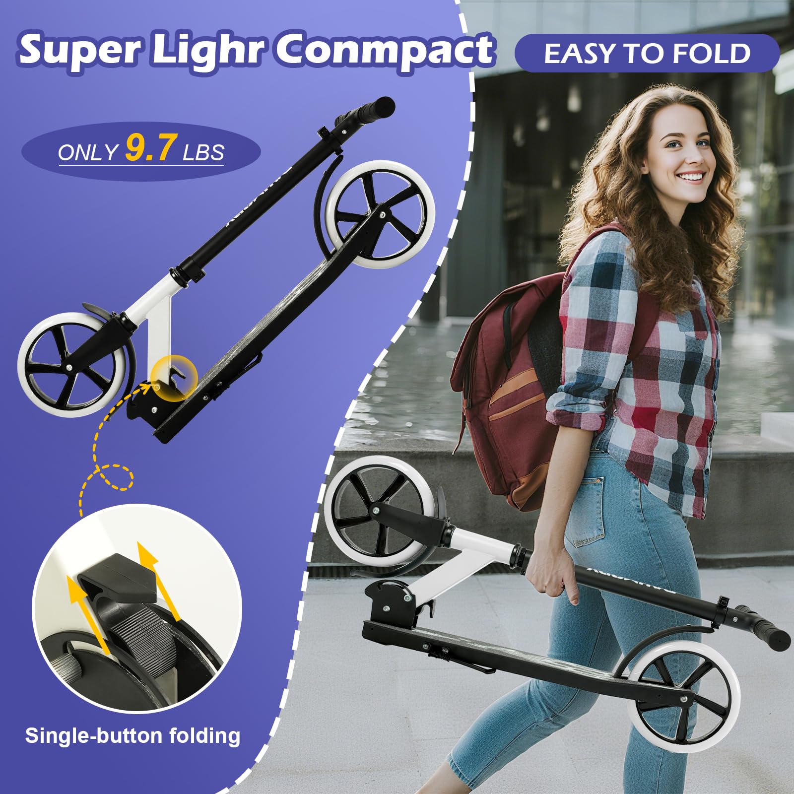 Rahmory Kick Scooter for Ages 6+,Kid, Teens & Adults. Foldable Kick Scooter for Boys with 4 Adjustable Heights, ABEC9 Bearings, Supports Up to 220 lbs