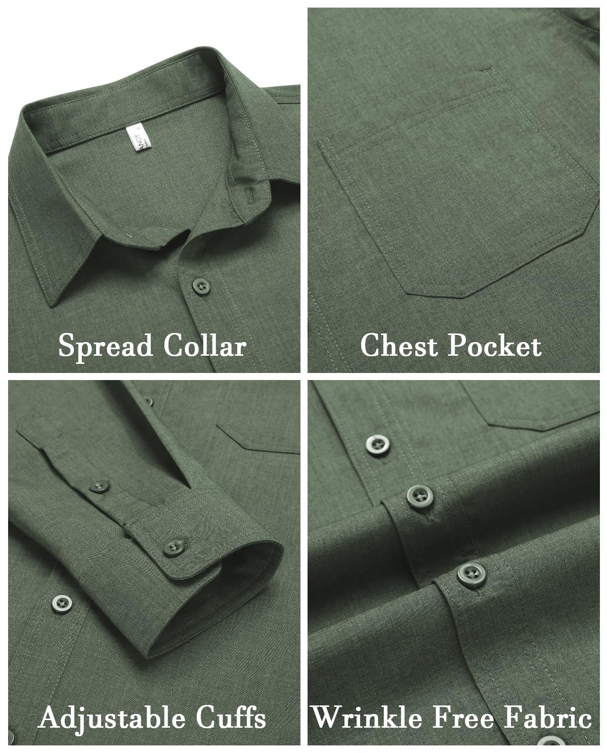 COOFANDY Men's Business Dress Shirts Long Sleeve Slim Fit Dress Shirt Casual Stretch Button Down Shirts Army Green