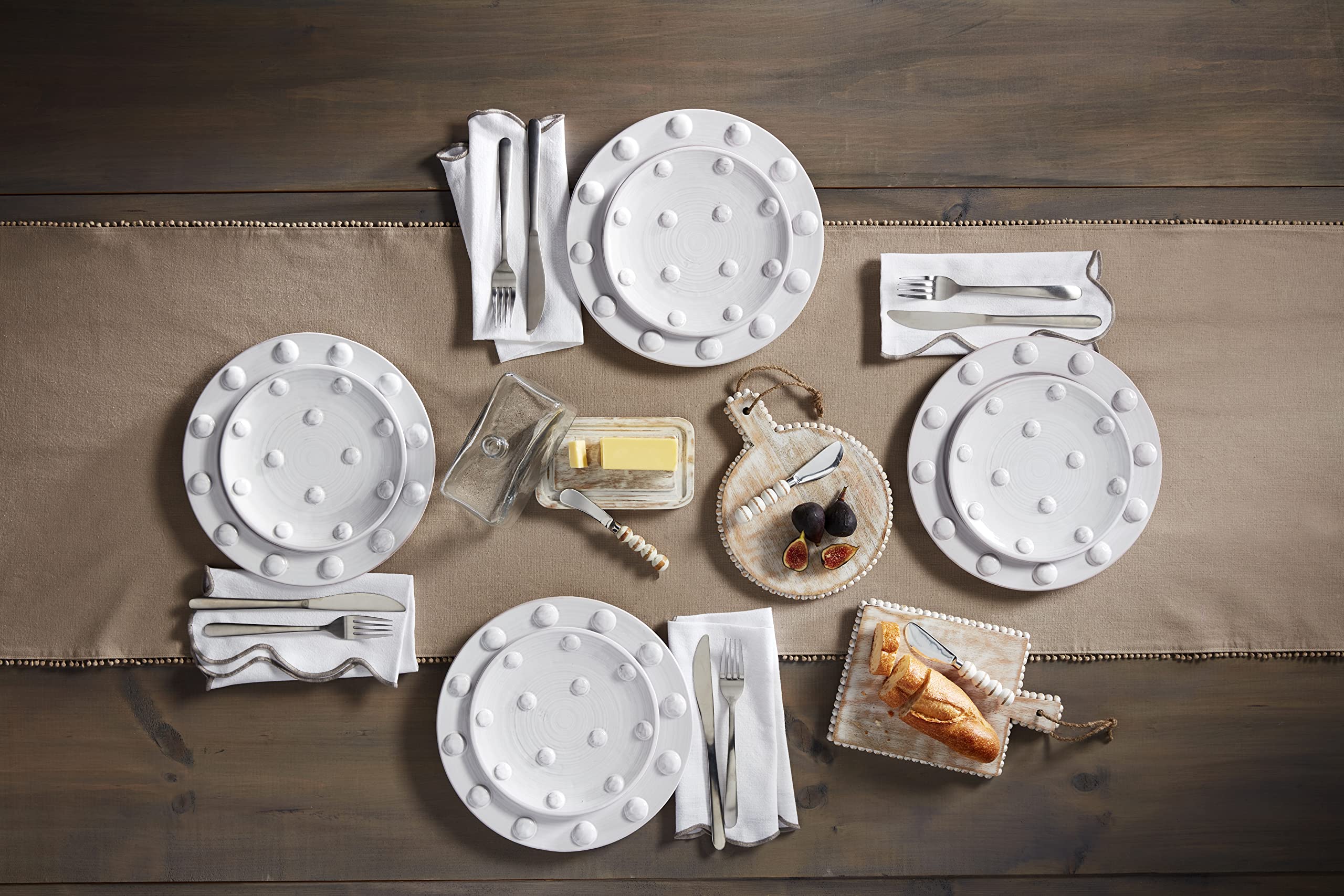 Mud Pie Beaded Dinner Plate; 11" Dia,White