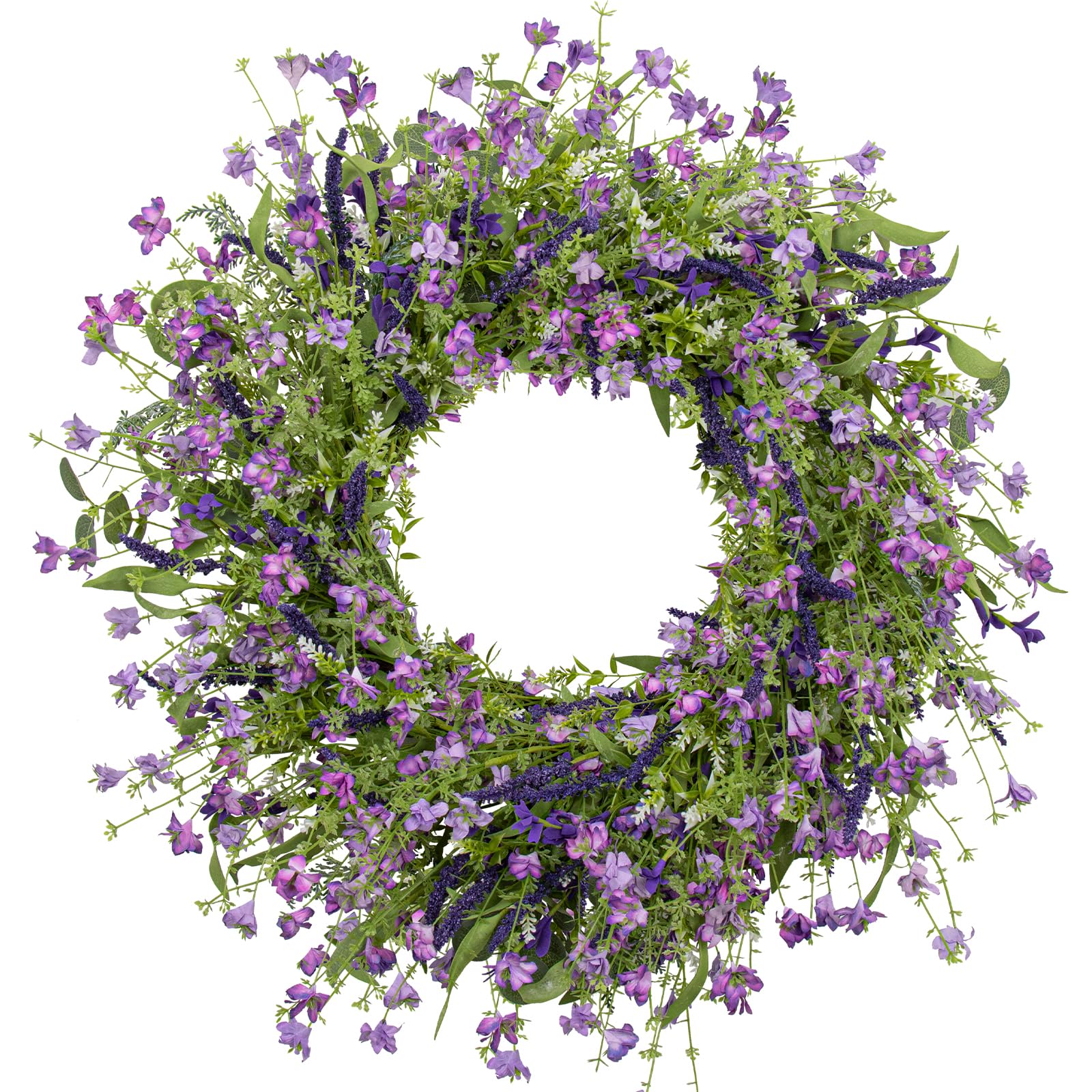 LLZLL Purple Spring Wreaths for Front Door 22 Inch Summer Wreath Artificial Violet Lavender Wreath with Eucalyptus Leaf for Spring Easter Home Decorations