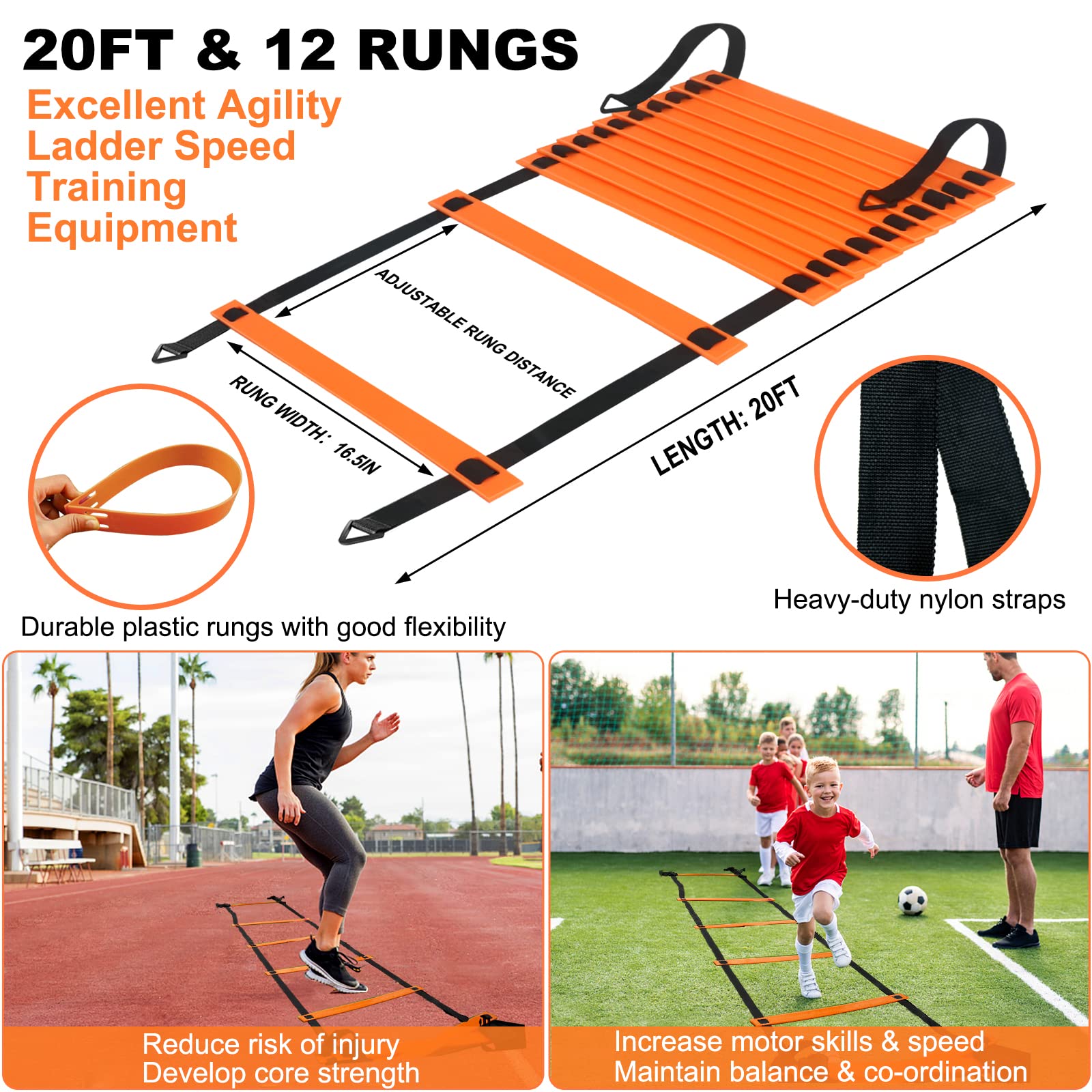 Kids Soccer Goals for Backyard, 2 of 6 x 4 ft Kids Soccer Goal Set Soccer Net with 10 Soccer Cones, Agility Ladder & Carry Bag, Portable Soccer Training Equipment, Suitable Soccer Goal for Kids 1-15