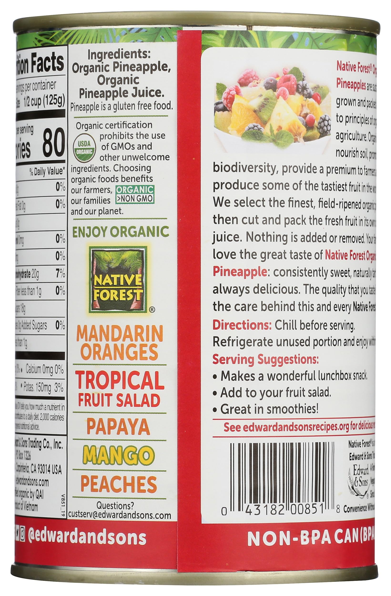 Native Forest Pineapple Chunks, Organic, 14 Oz