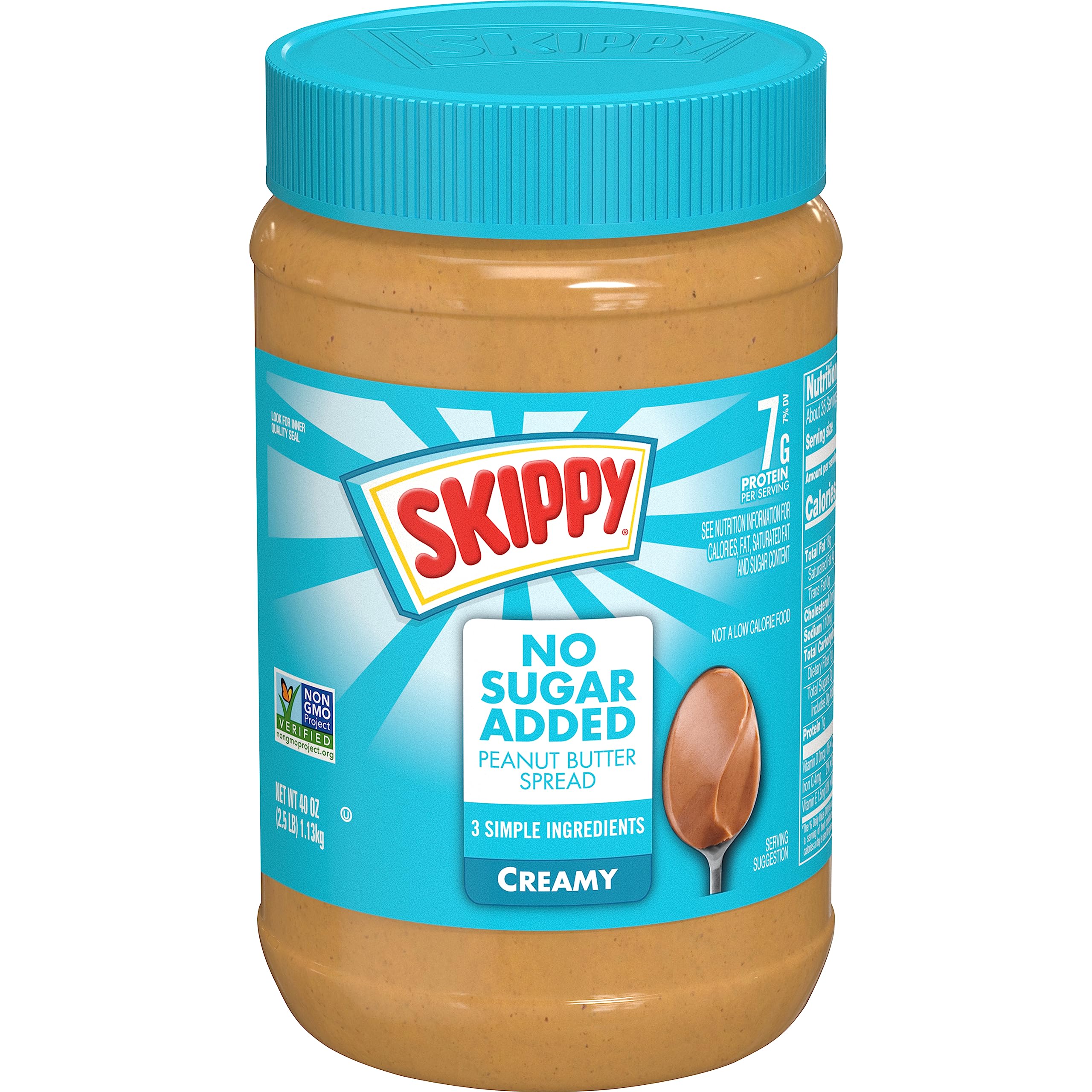 SKIPPY Creamy Peanut Butter Spread, No Sugar Added, 40 oz jar