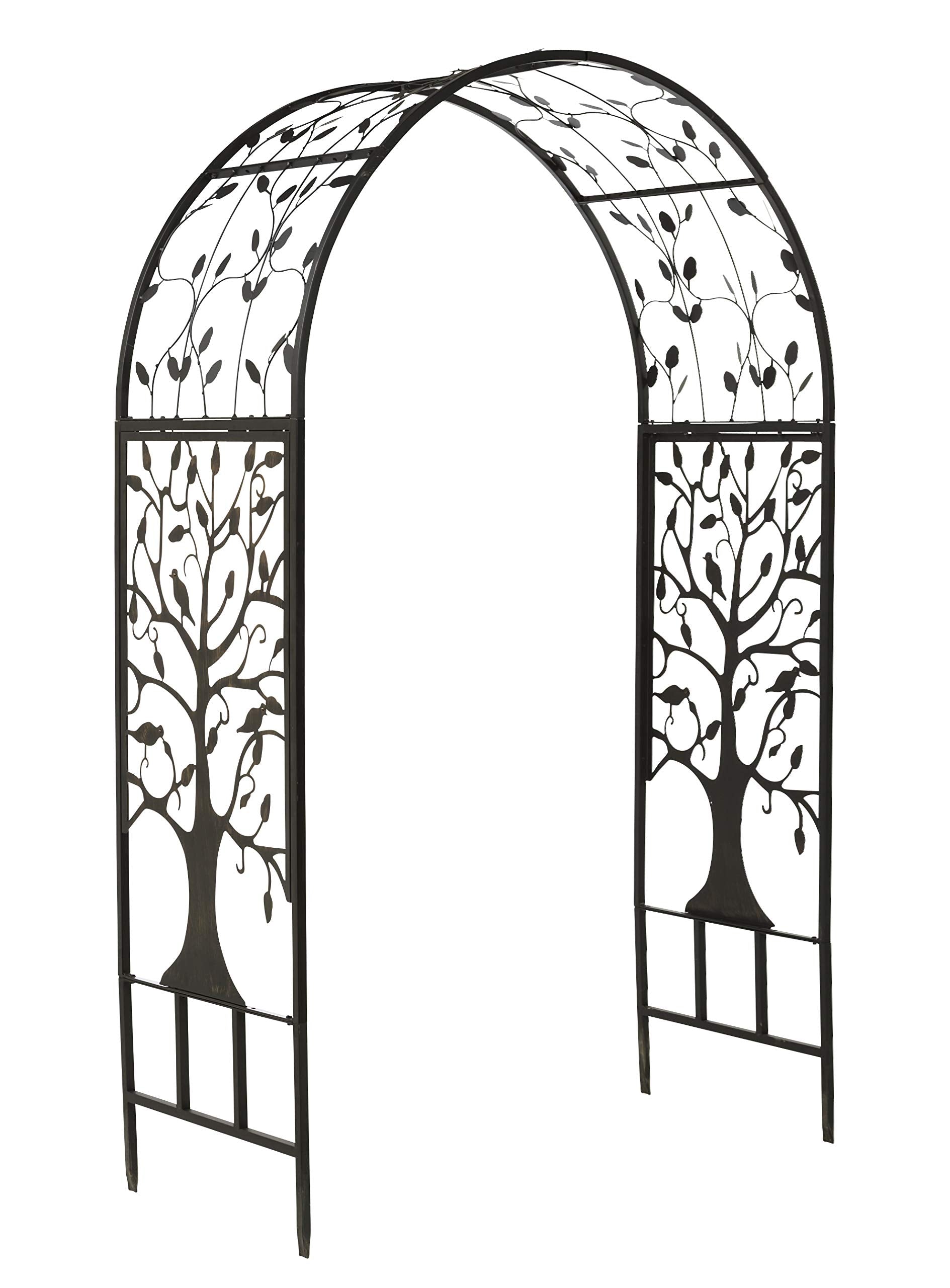 Plow & Hearth Arch Metal Outdoor Garden Arbor | Tree of Life | 7 Feet Tall | Black | Trellis Lattice for Plants | Wedding | Outdoor Patio Décor