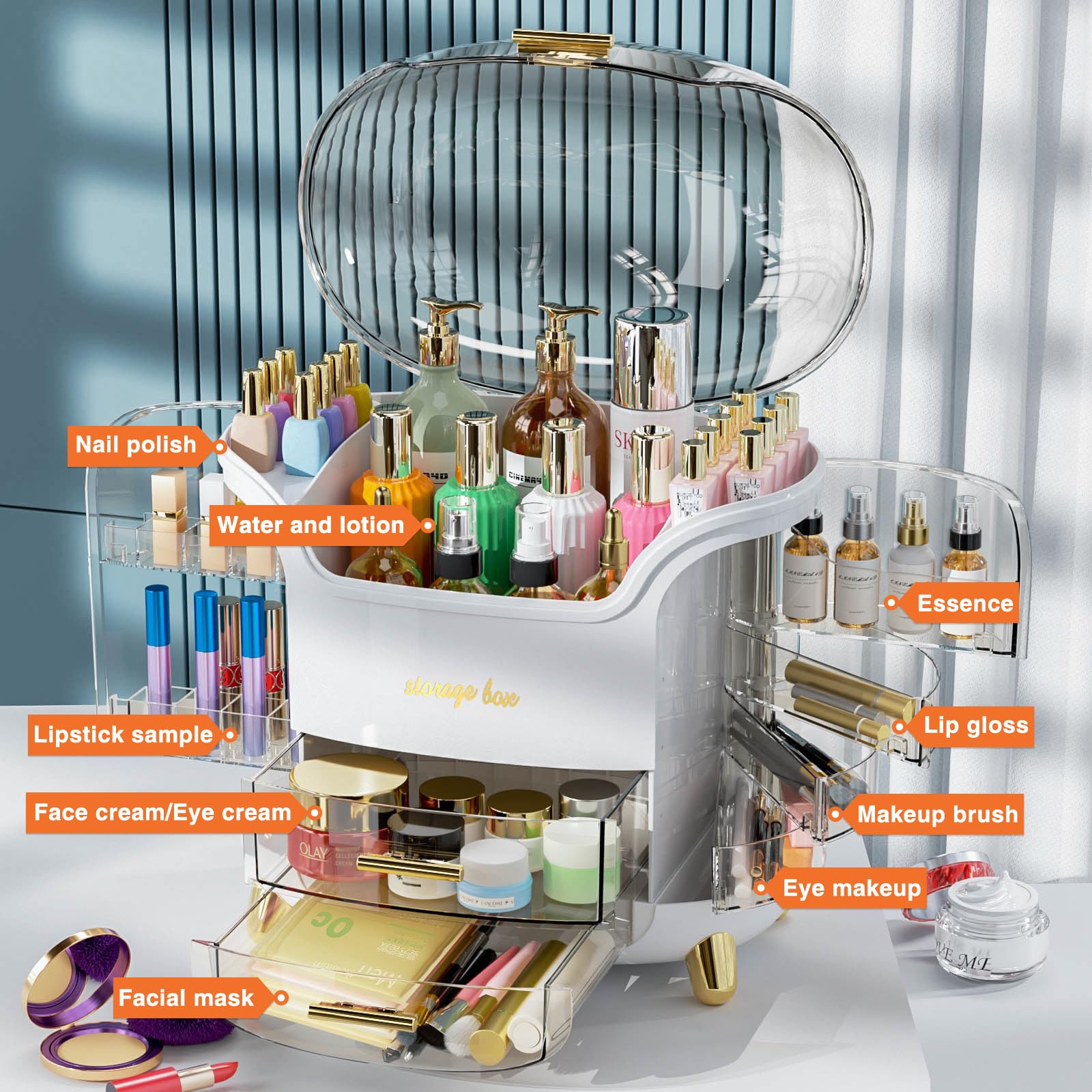 Large Capacity Makeup Organizer Makeup Organizer Countertop Vanity Organizer For Waterproof &Dustproof Skincare Organizers For Bedroom Bathroom Multi-style Makeup Organizer For Vanity