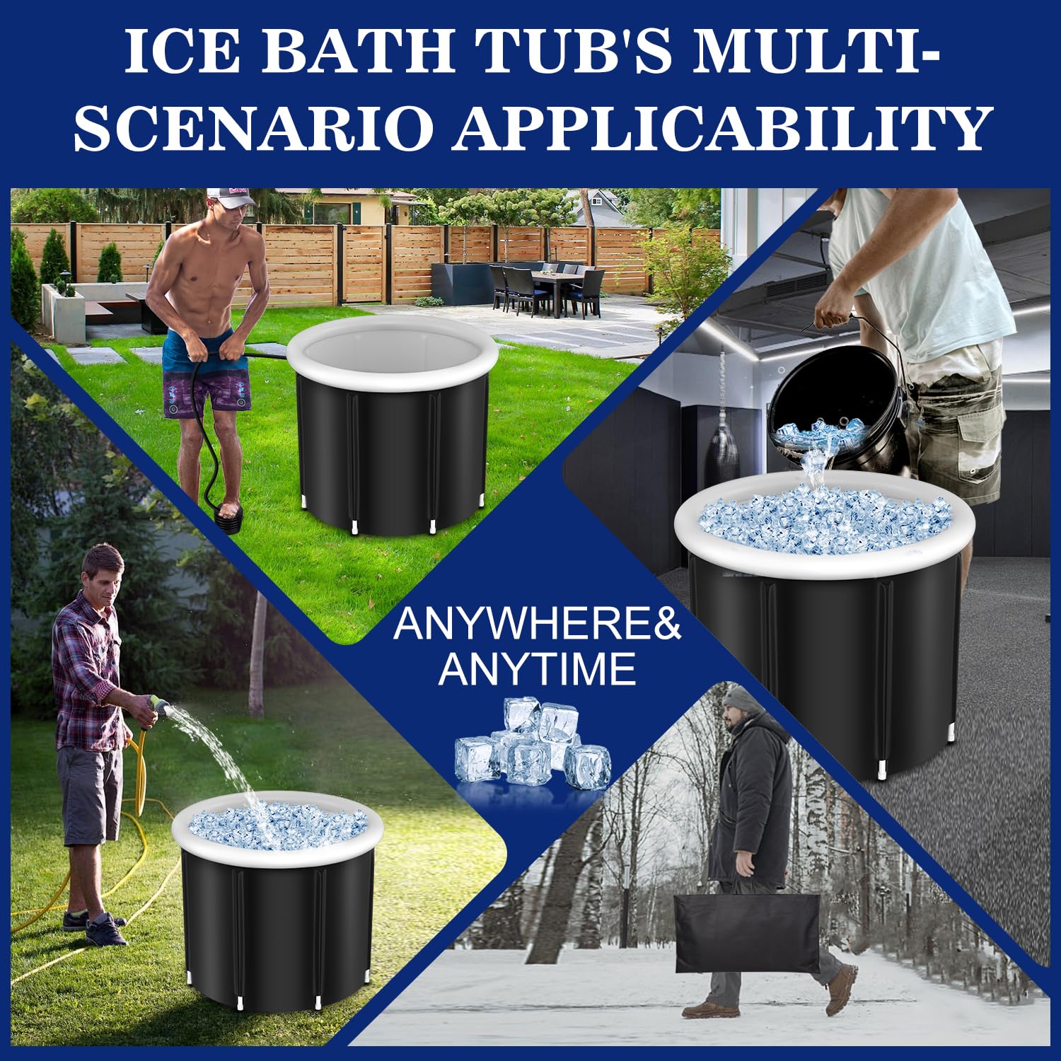 CRLAST Ice Bath Tub, XL Large Cold Plunge Tub for Cold Water Therapy Recovery, 110 Gal Portable Ice Bathtub Athletes Adult at Home Outdoor, Foldable Inflatable tub with Cover and Lid