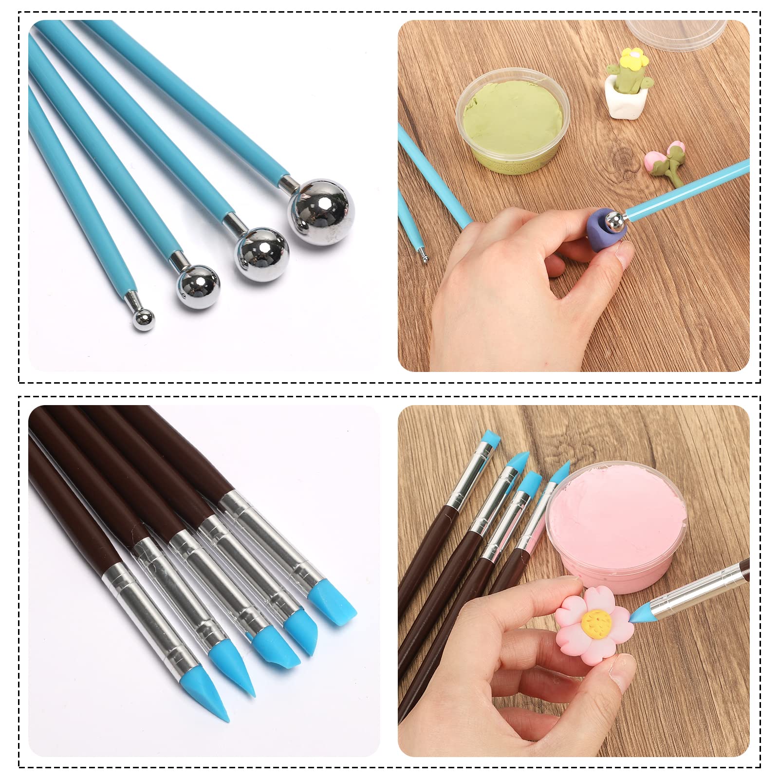 RUBFAC Polymer Clay Tools, Clay Tools Kit, 24pcs Clay Sculpting Tools Set with Stylus and Rock Painting Kit - Air Dry Clay Modeling Tools for Pottery and Sculpture