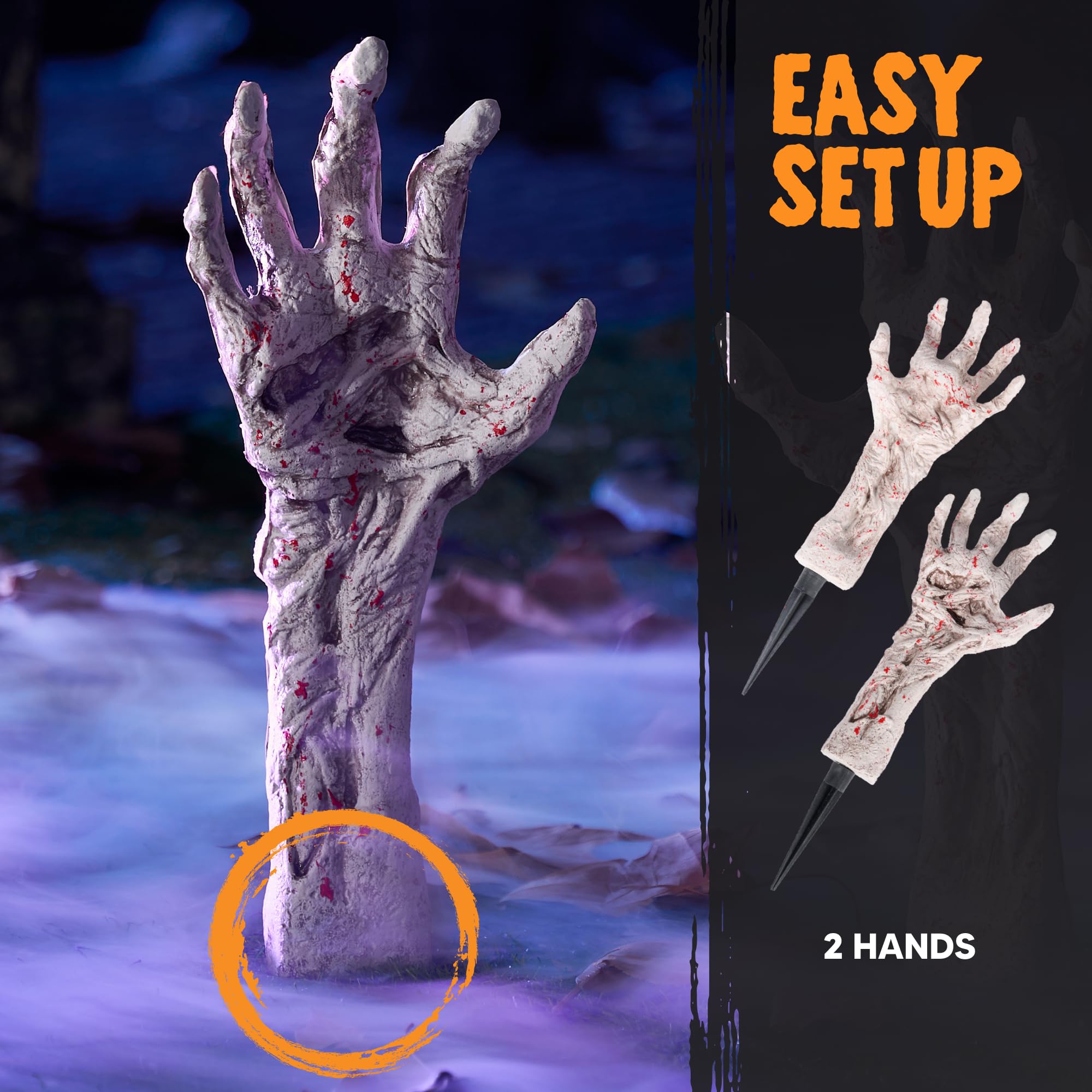 JOYIN Bloodstain Zombie Arm Stake Groundbreaker Halloween Outdoor Decoration Realistic Looking Fake Arm Hands Yard Stakes for Halloween Haunted House Yard Decoration