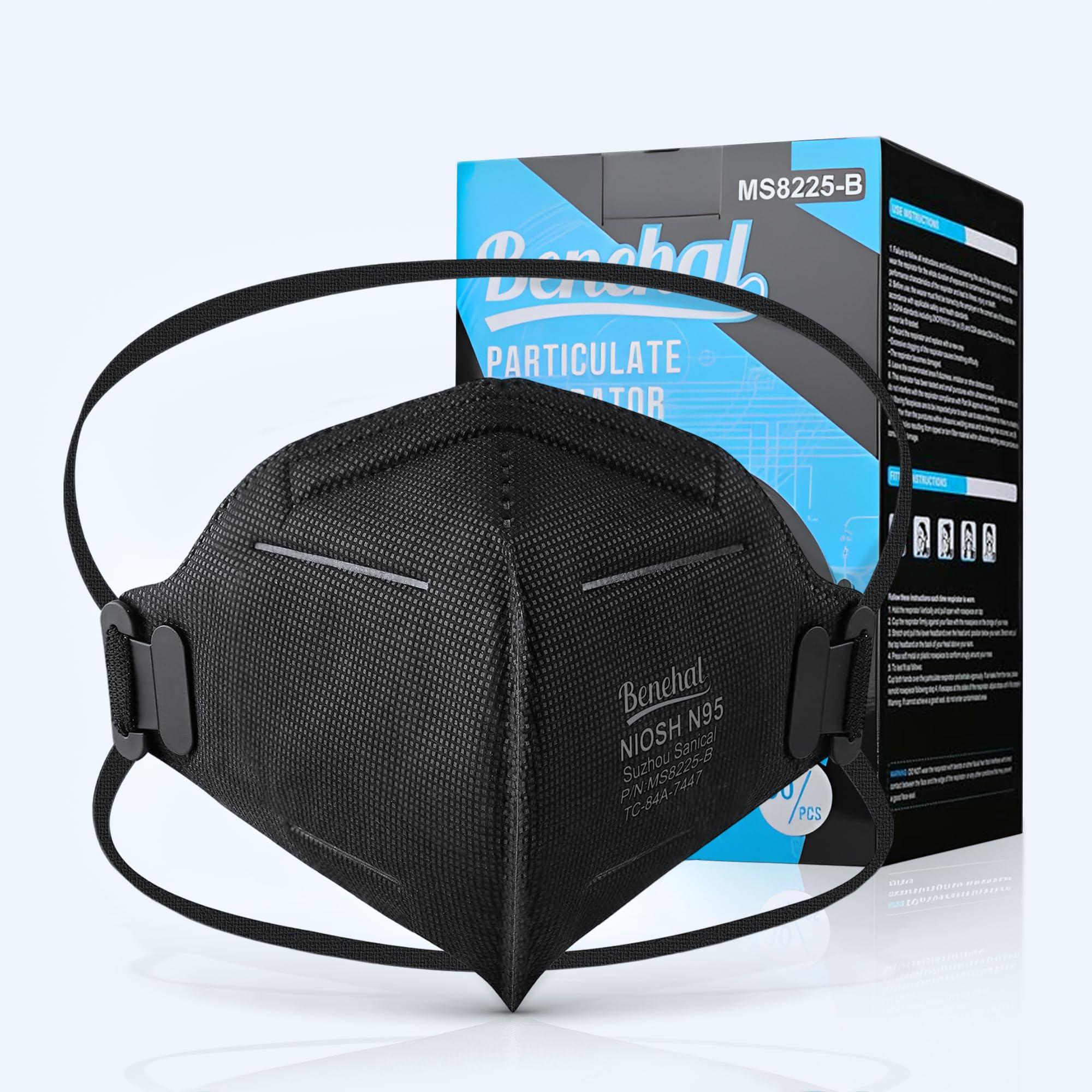 BENEHAL N95 Masks for Adults - 20 NIOSH-Approved 5 Ply Individually Wrapped Reusable N95 Face Masks - 95% Filtration for Easy Breathing, Designed for Long Wear, Helps Filter Pollen, Mold Spores & Dust