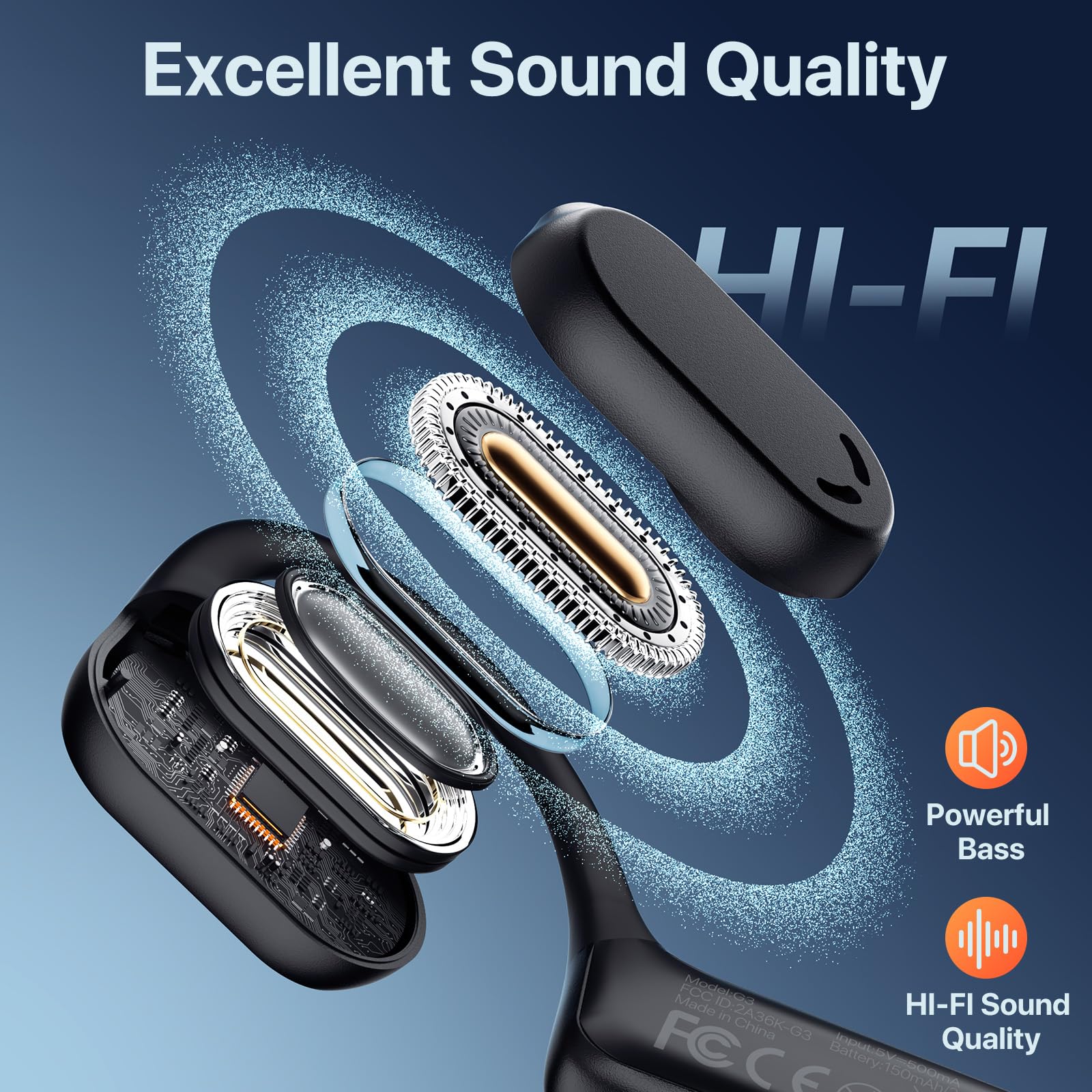CPTEA Bluetooth Headset with Microphone, Open Ear Headphones, Dual Connect Bluetooth 5.4 Headphones with Noise Cancelling & Mute, Wireless Headset with Mic for Work, Mobile, Tablets, Laptops - Black
